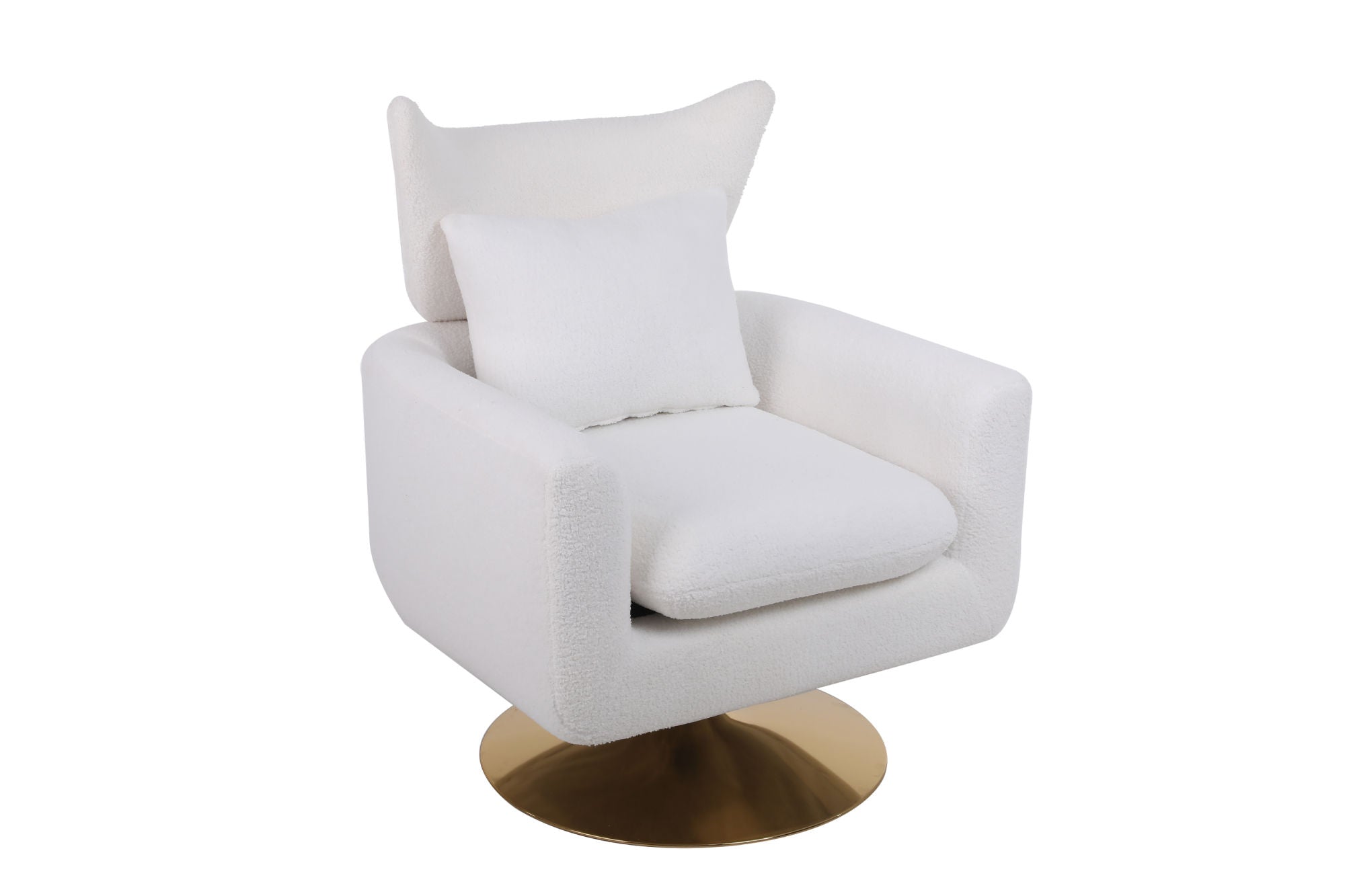 Classic Mid-Century 360-degree Swivel Accent Chair, White Teddy Fabric-0