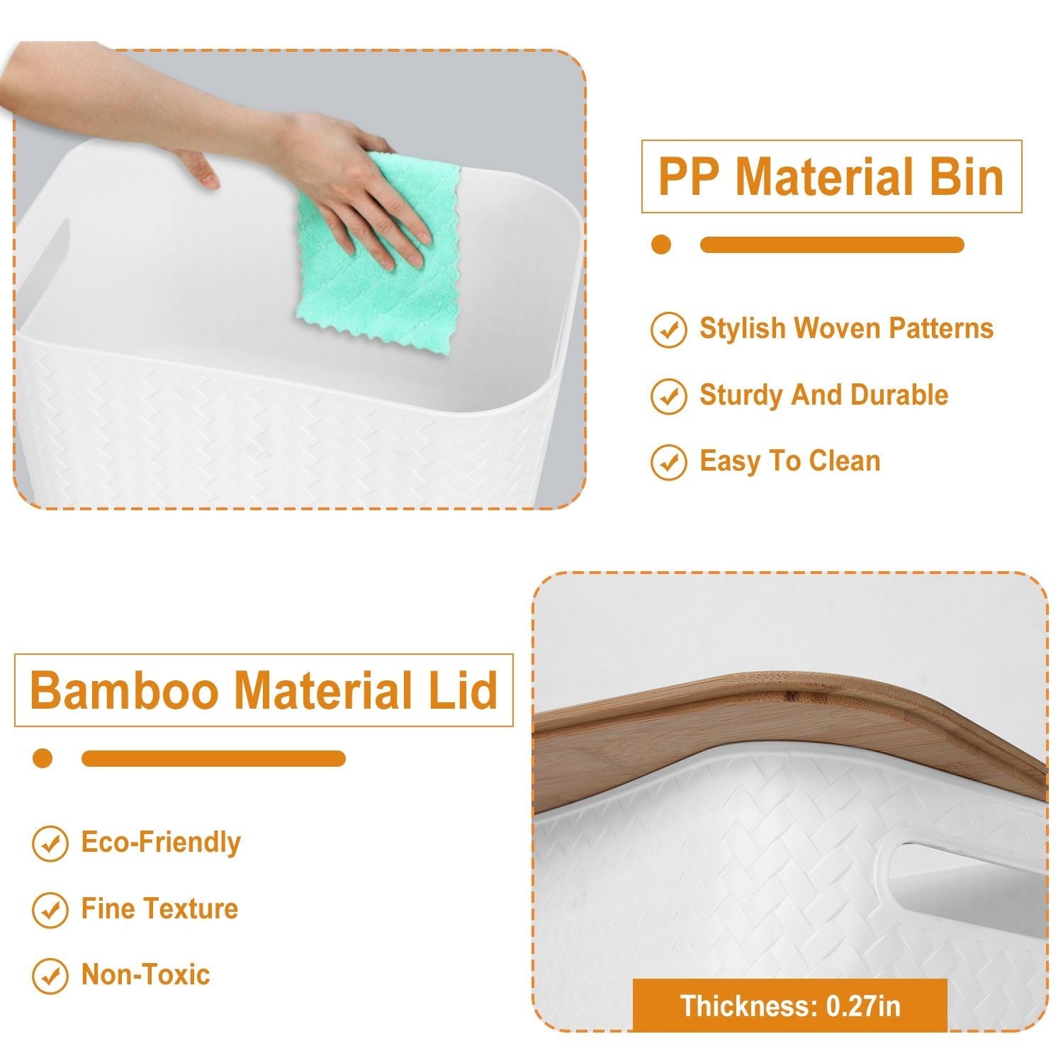 2Pcs Storage Bins with Bamboo Lids Stackable Plastic Storage Container with Handle-2