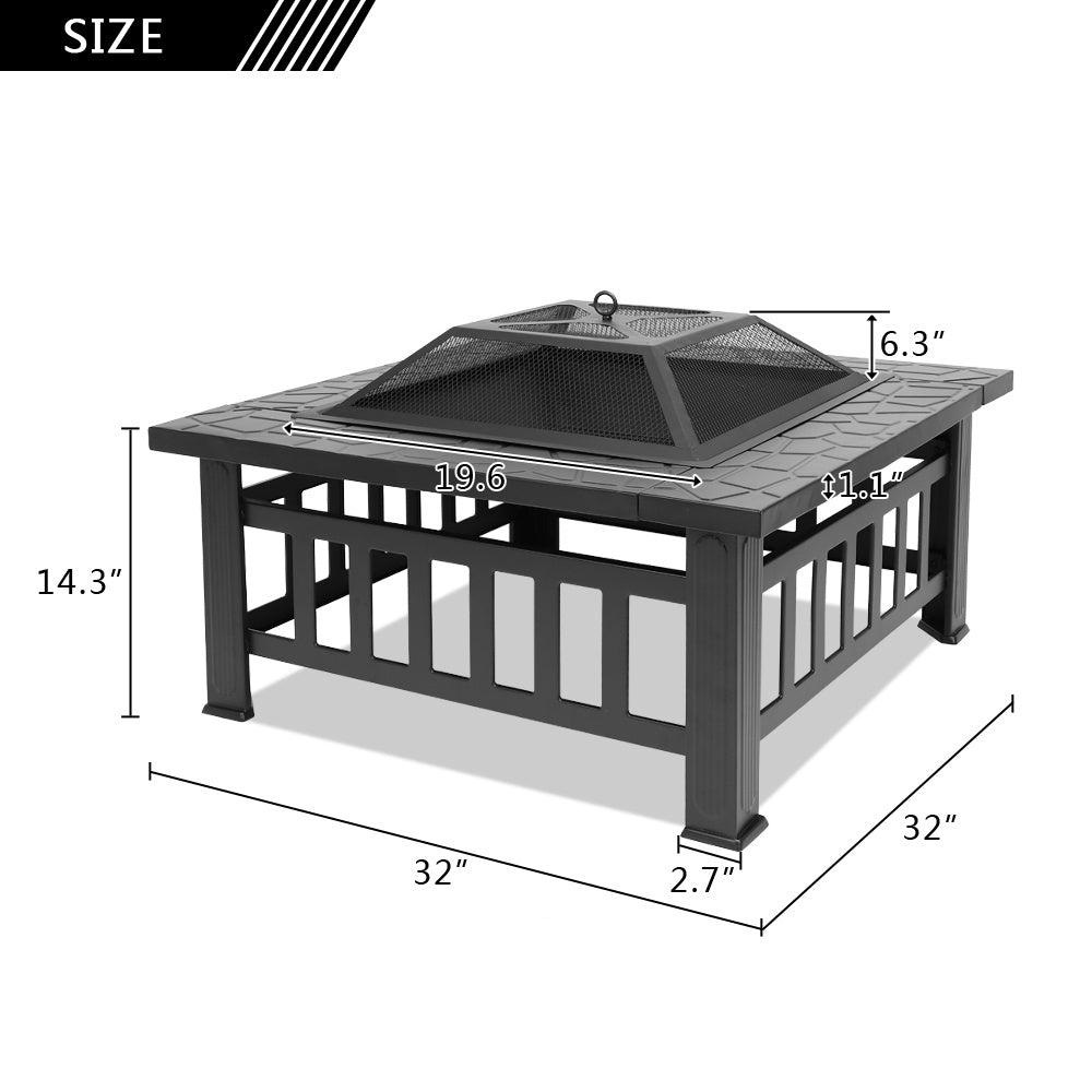 32 Inch Heavy Duty 3 in 1 Metal Square Patio Firepit Table-2