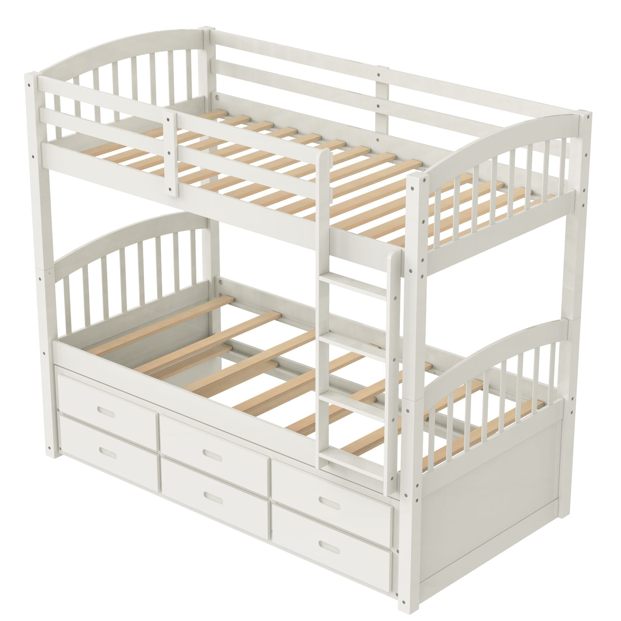Twin Over Twin Wood Bunk Bed with Drawers & Trundle - White - Just Better Bunk Beds