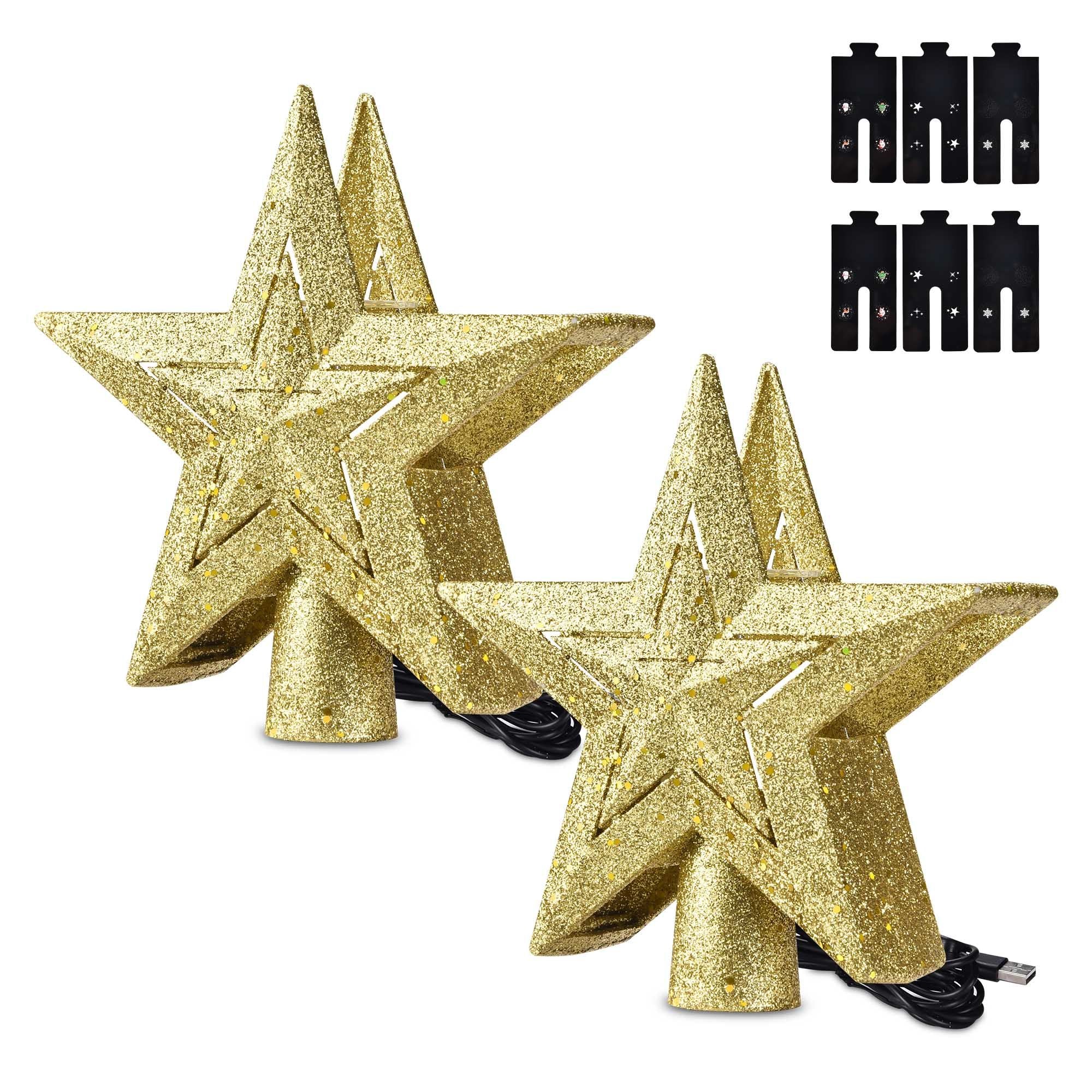 2 Pack Gold Christmas Tree Topper Star, Christmas Decorations for Holiday, Xmas Tree Toppers-0