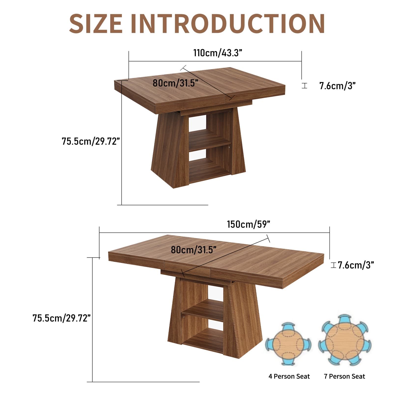 DT005-WA 43.3"–59" Extendable Dining Table with Storage, Rectangular Table-1