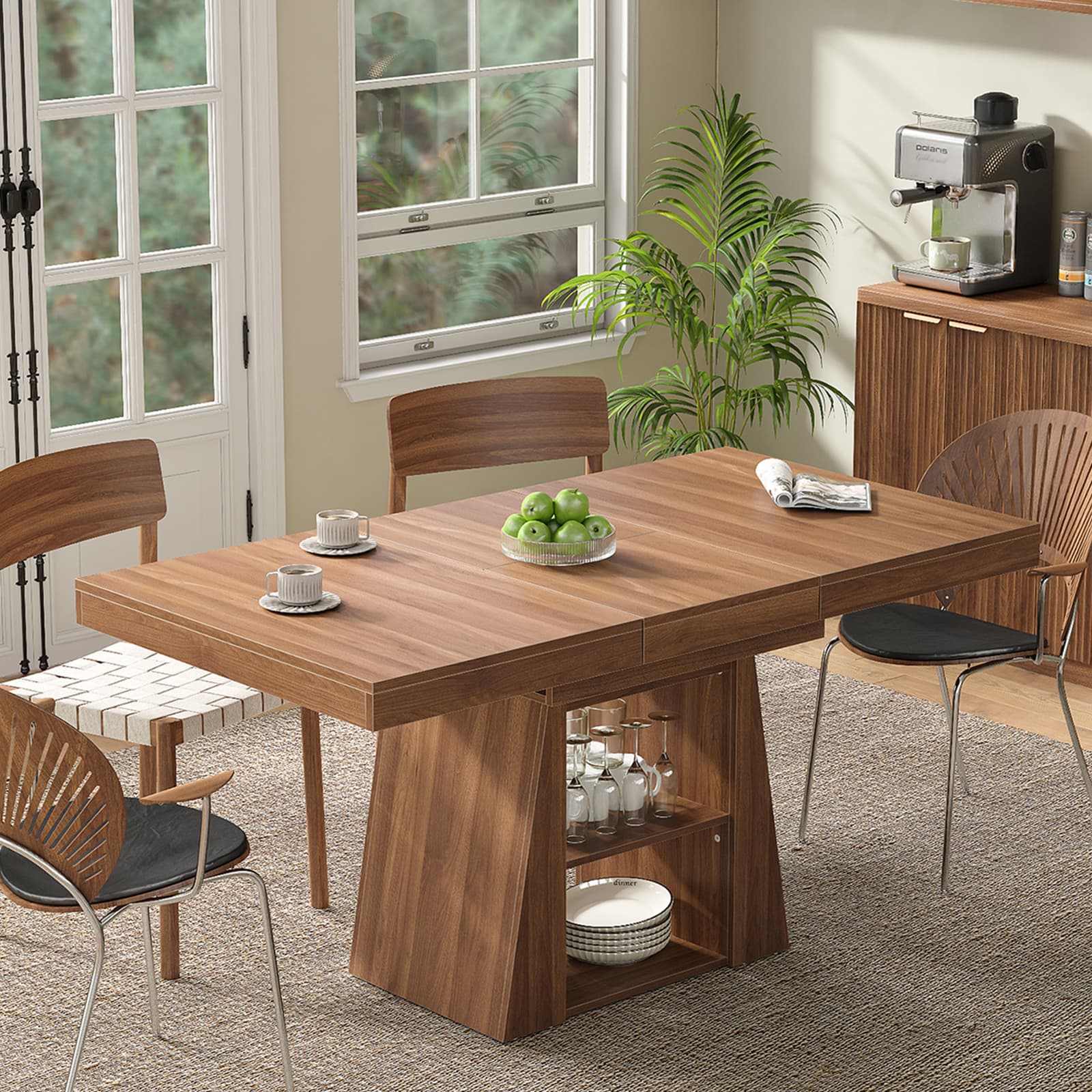 DT005-WA 43.3"–59" Extendable Dining Table with Storage, Rectangular Table-3