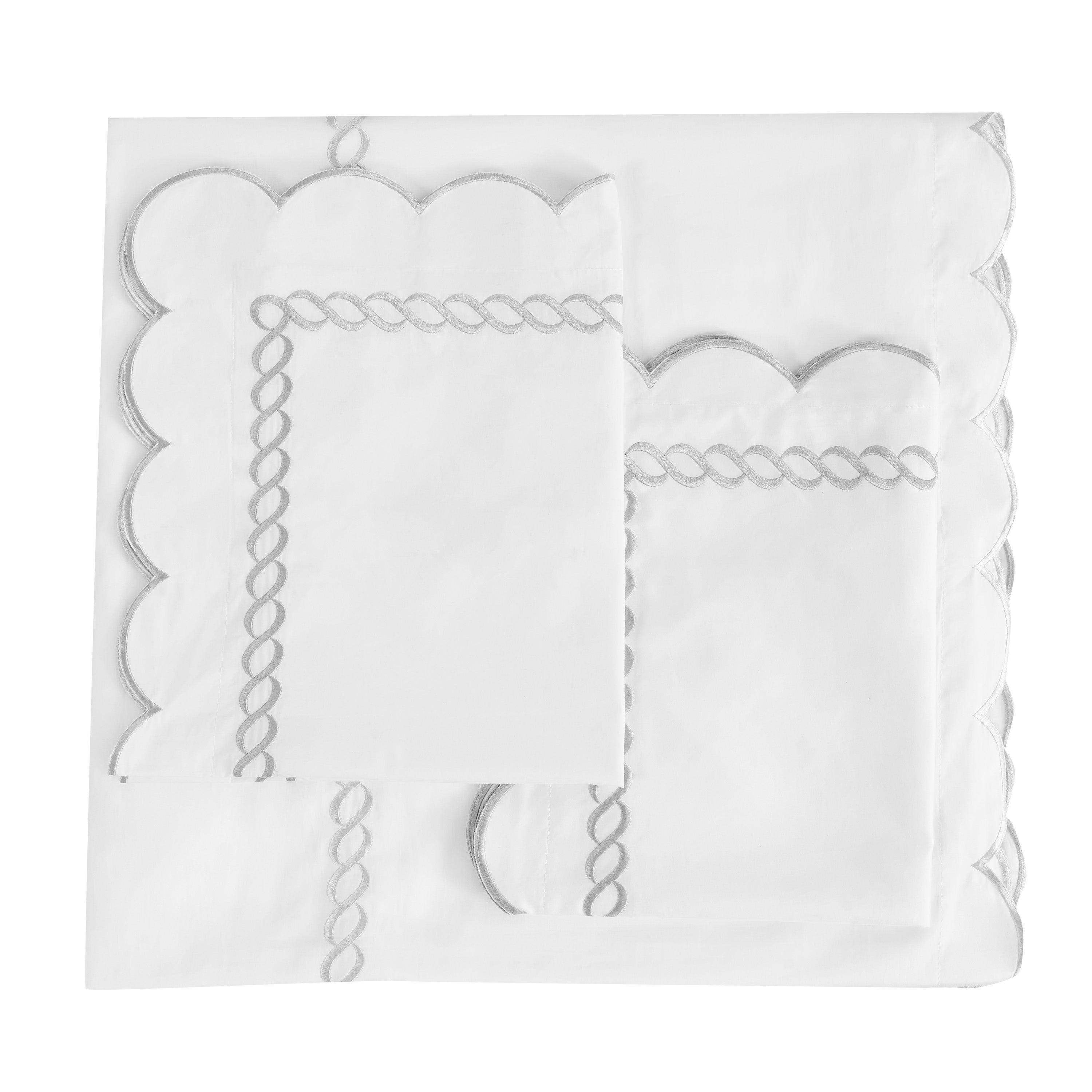 600 Thread Count Scallop Rope Embroidered Cotton Duvet Set