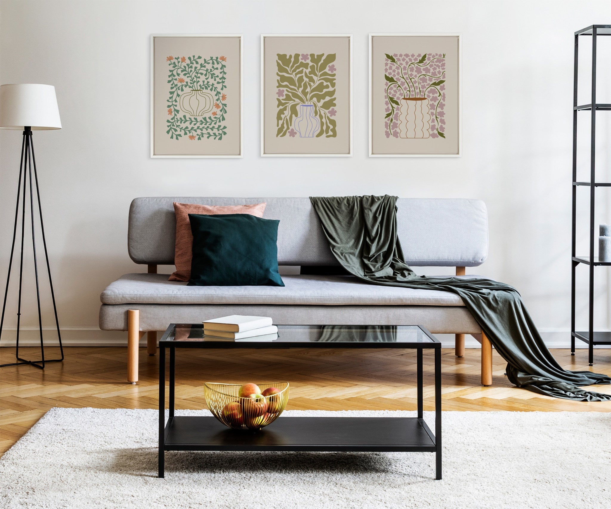 Sylvie Colorful Abstract Retro Floral Blue Vase Framed Canvas by The Creative Bunch Studio