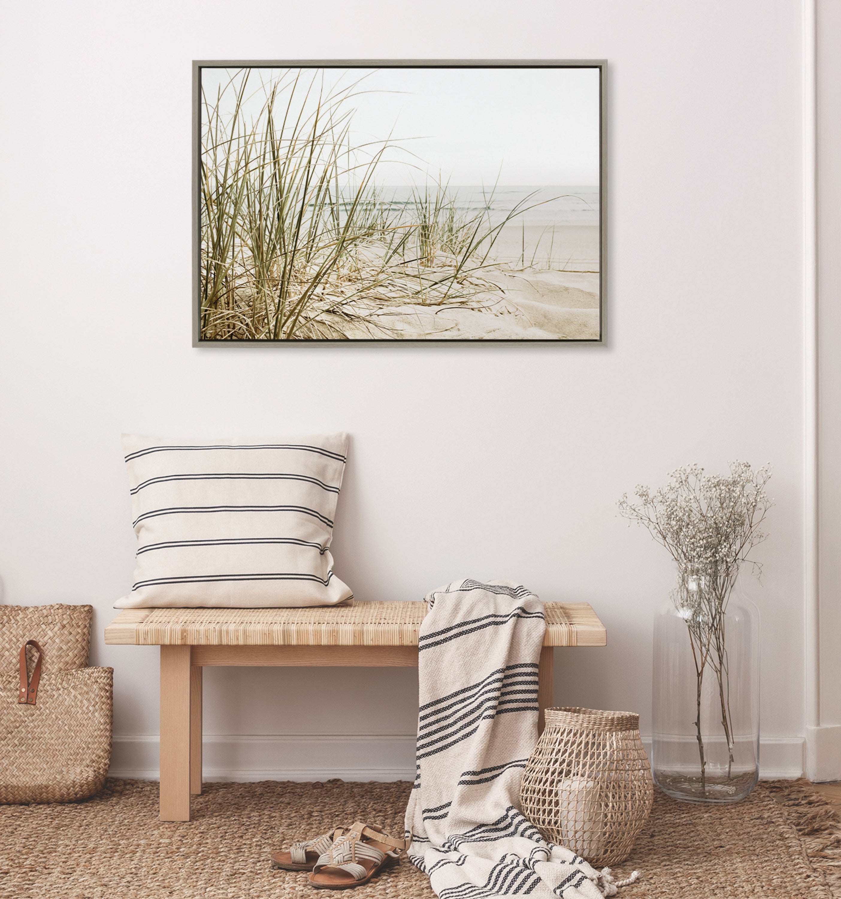 Sylvie Calming Beach Grass Framed Canvas by The Creative Bunch Studio