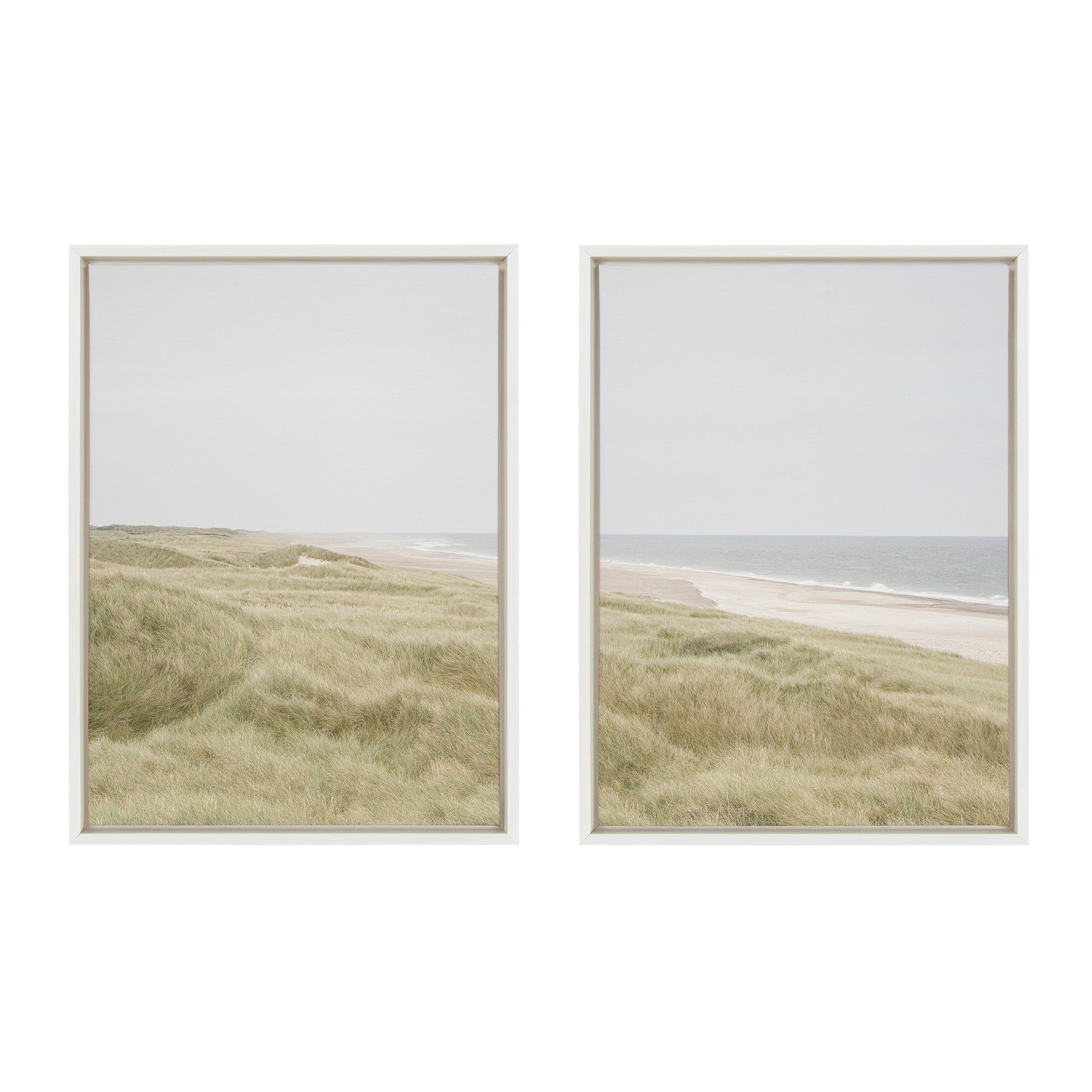 Sylvie Peaceful and Serene Coastal Landscape Left and Right Framed Canvas Art Set by The Creative Bunch Studio