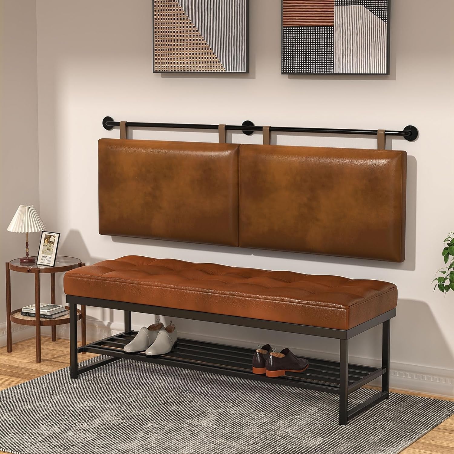 Brown King Size Wall Mounted PU Leather Headboard