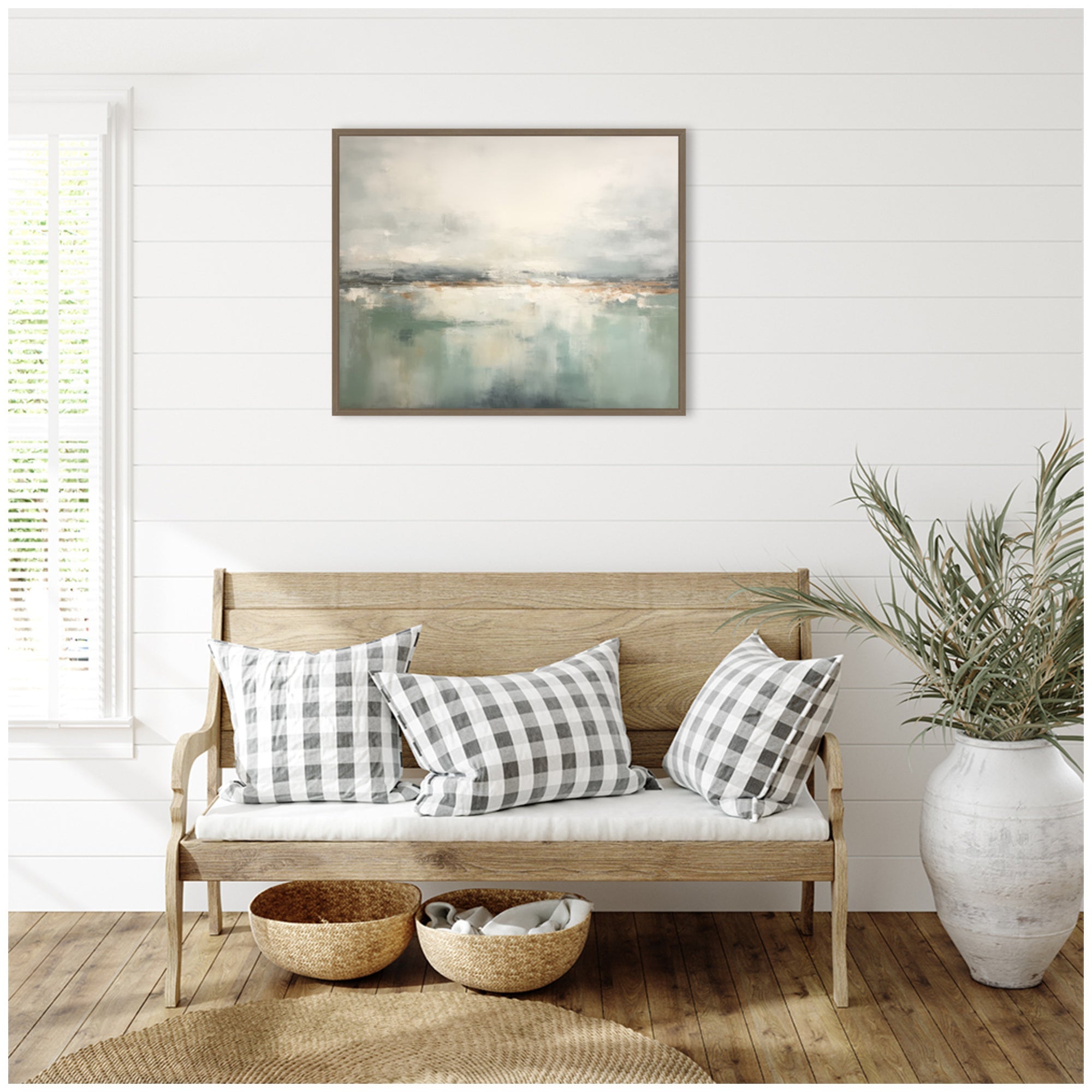 Subtle Abstract Gray Green Horizon by The Creative Bunch Studio Framed Canvas Wall Art Print
