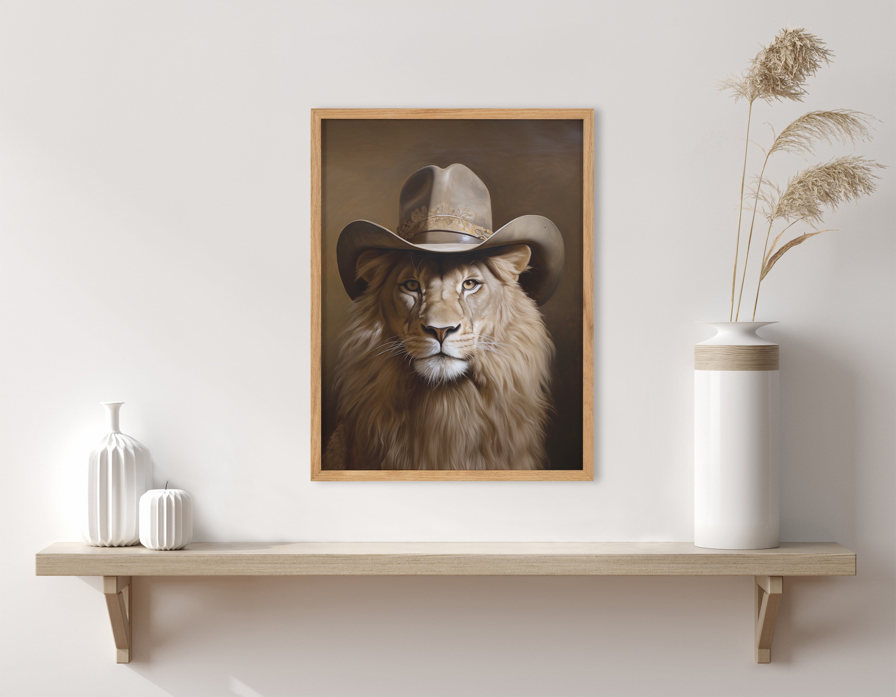 Gallery Lion Wearing a Western Cowboy Hat Print by The Creative Bunch Studio