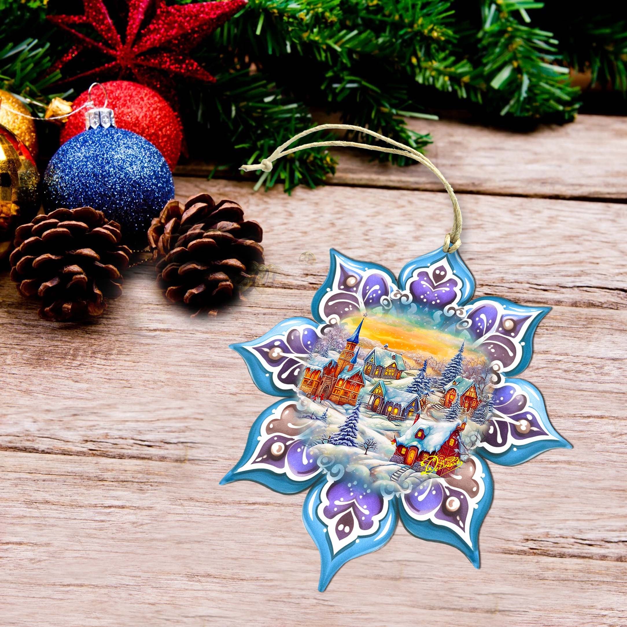 Christmas Village Snowflake Large Wooden Ornament by G. Debrekht | Christmas Décor - 8688417M-2