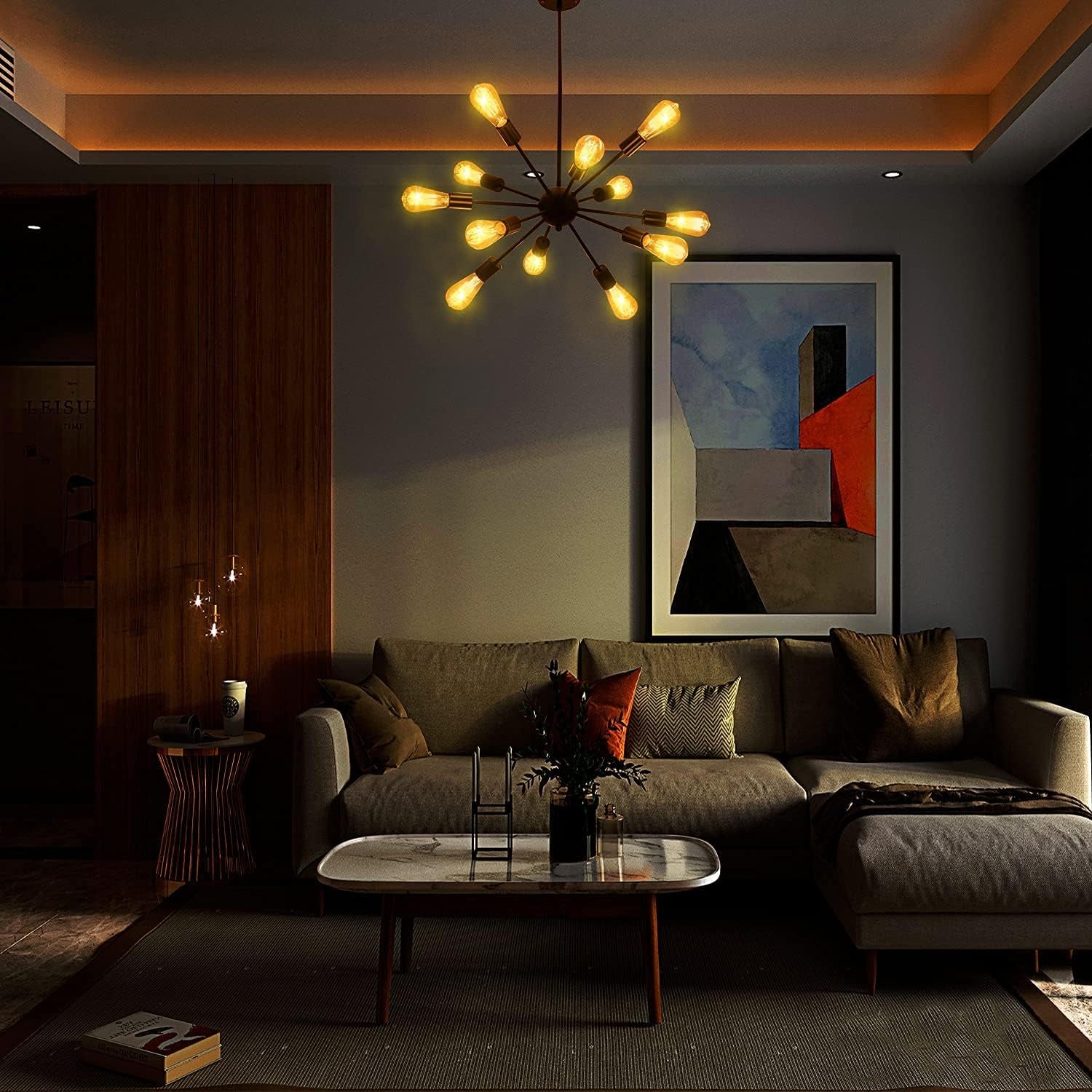 Black 12 Light Sputnik Chandelier Farmhouse Pendant