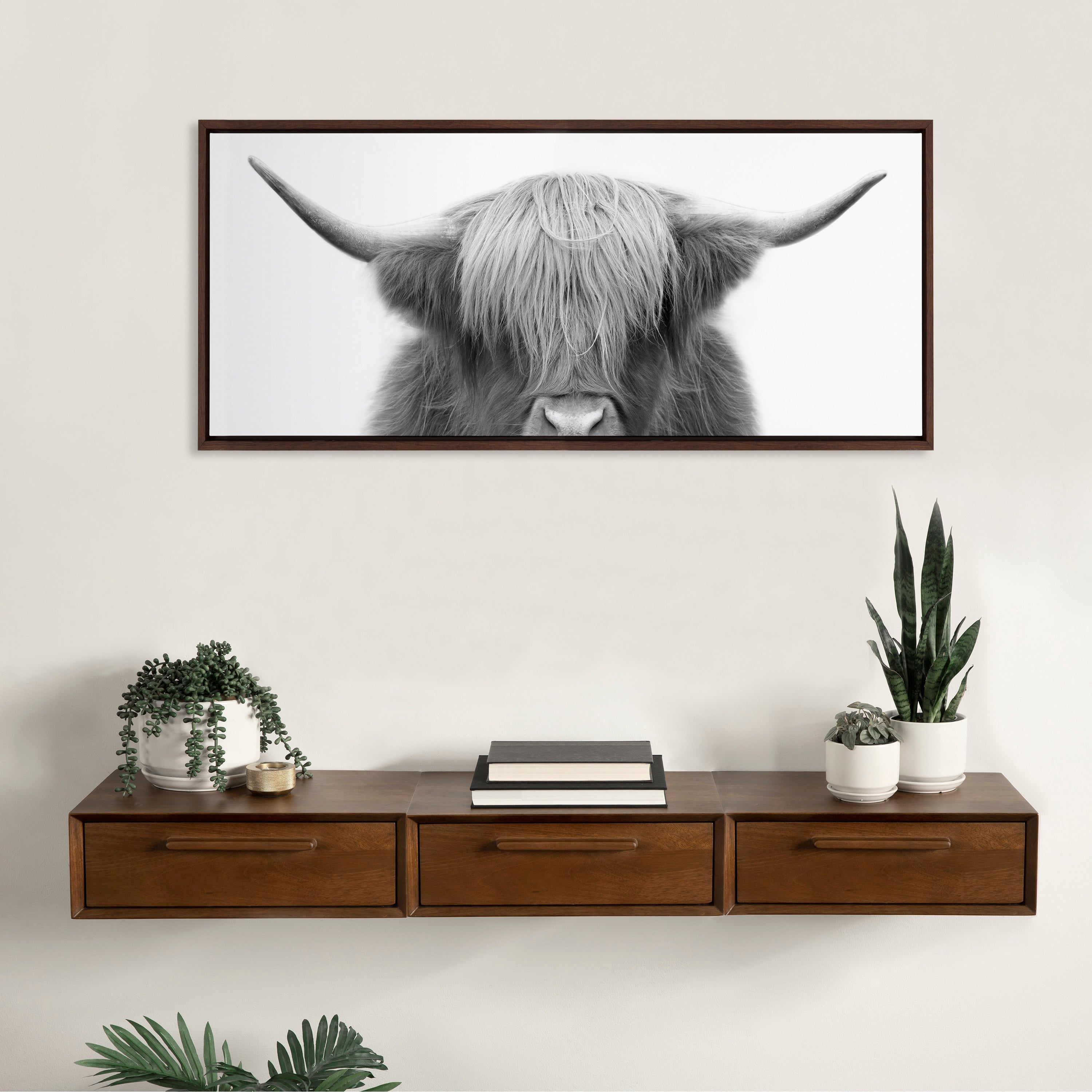 Sylvie Hey Dude Highland Cow Framed Canvas by The Creative Bunch Studio