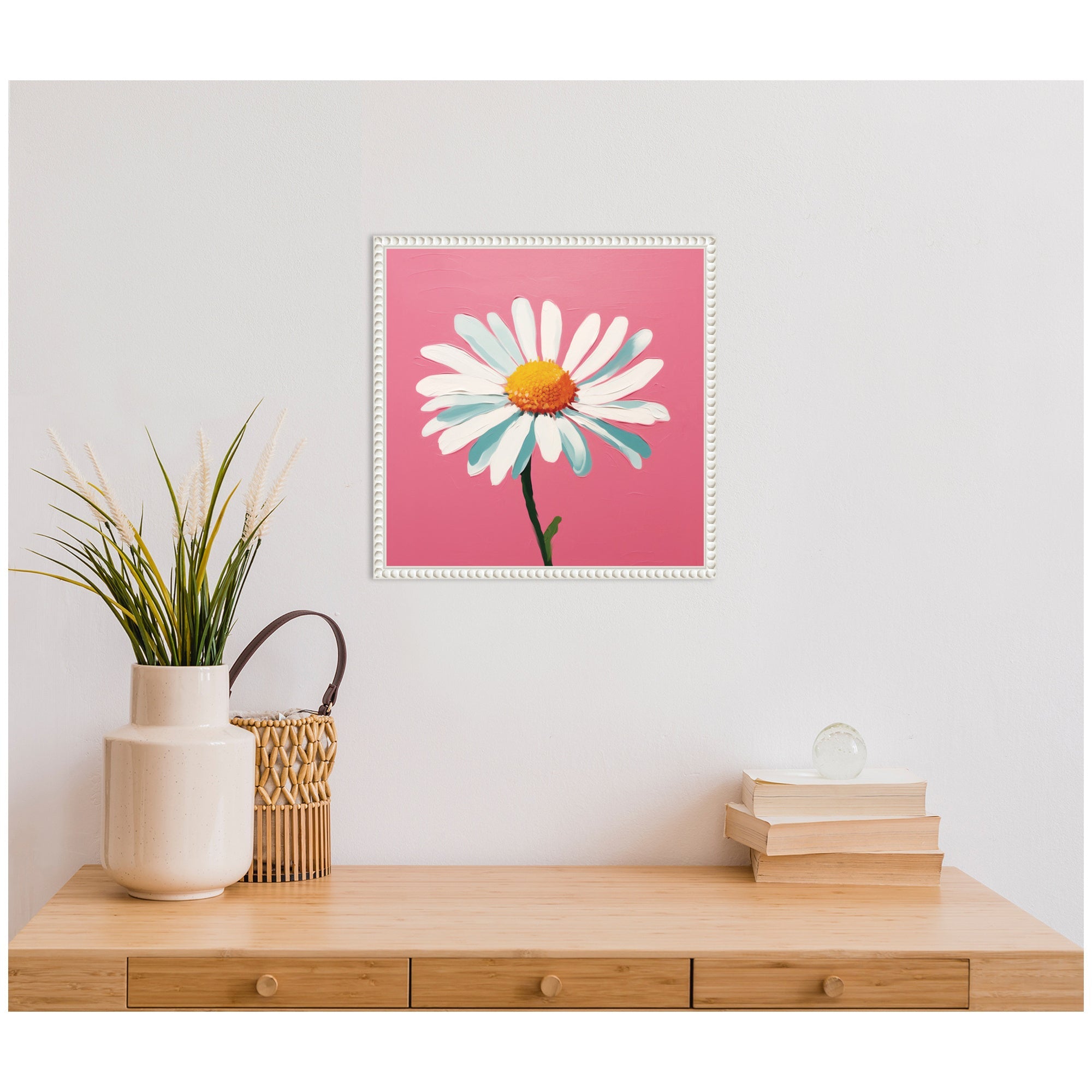Sylvie Delicate Daisy 2 Pink Framed Canvas by The Creative Bunch Studio