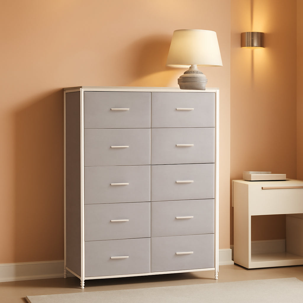 Fabric Storage Tower With 8 Drawers Light Grey Bedroom