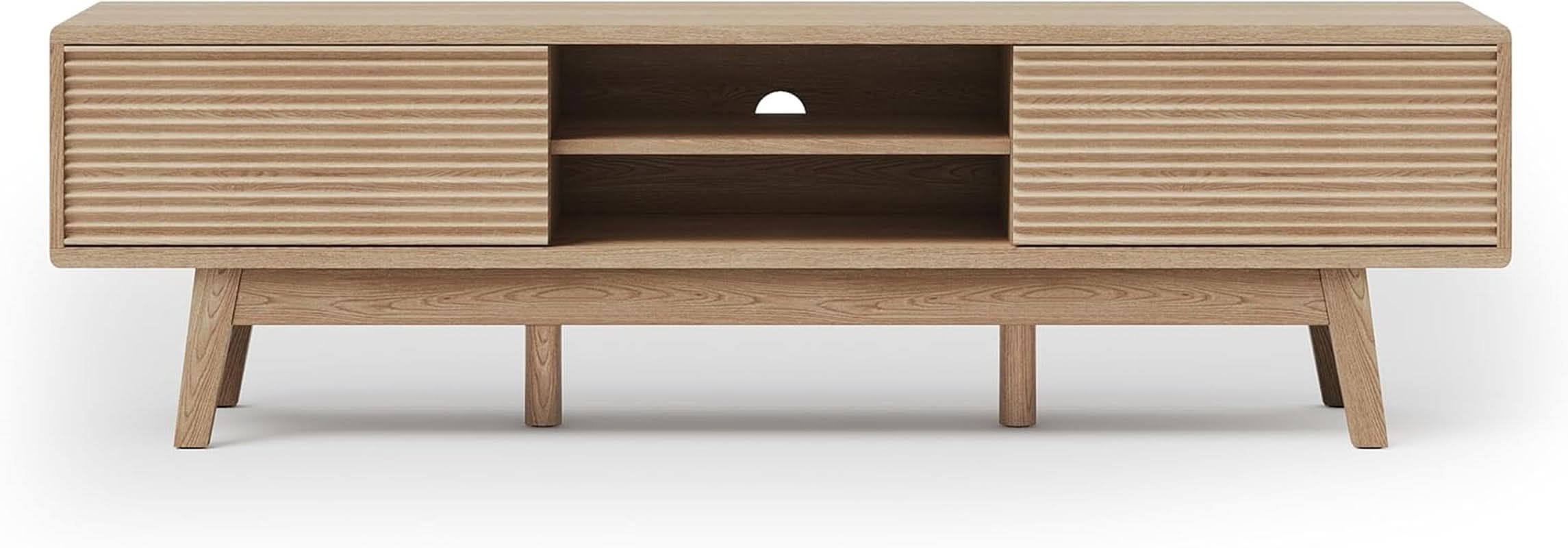 59 Inch Mid Century Modern TV Console Fluted Doors