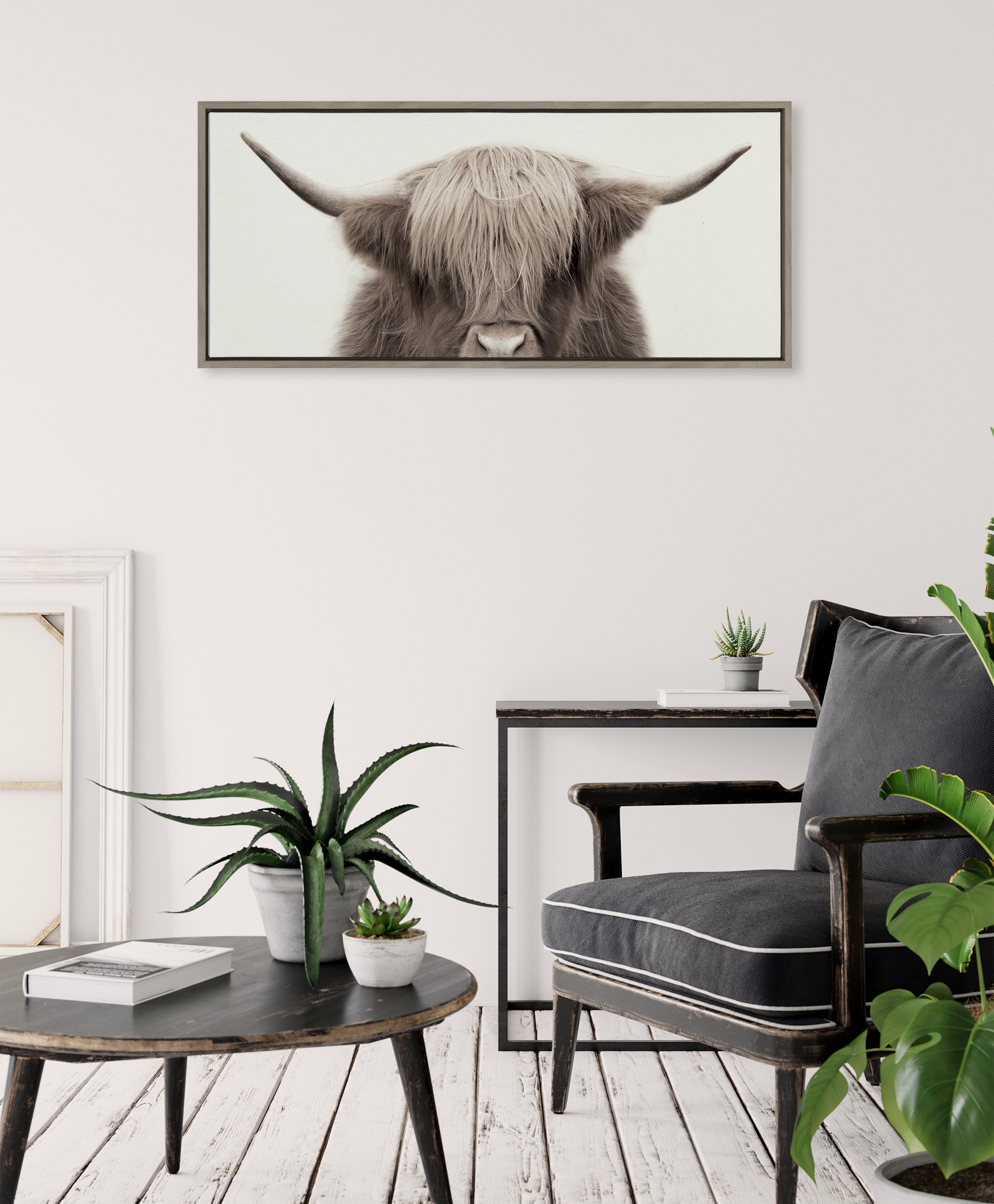 Sylvie Hey Dude Highland Cow Color Framed Canvas by The Creative Bunch Studio