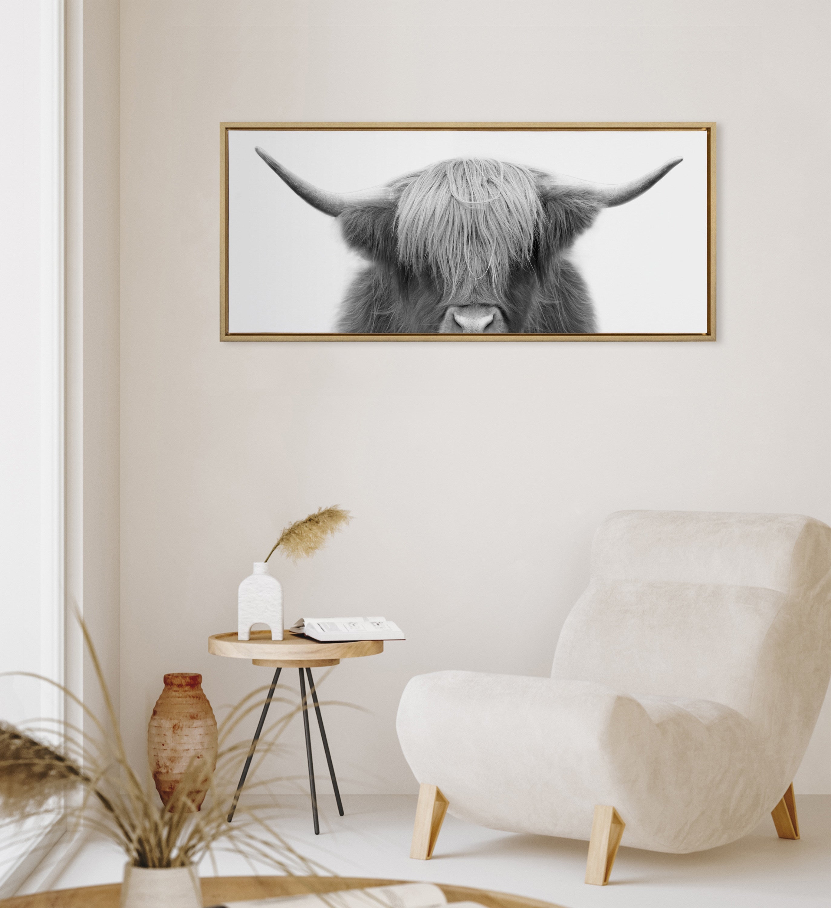 Sylvie Hey Dude Highland Cow Framed Canvas by The Creative Bunch Studio