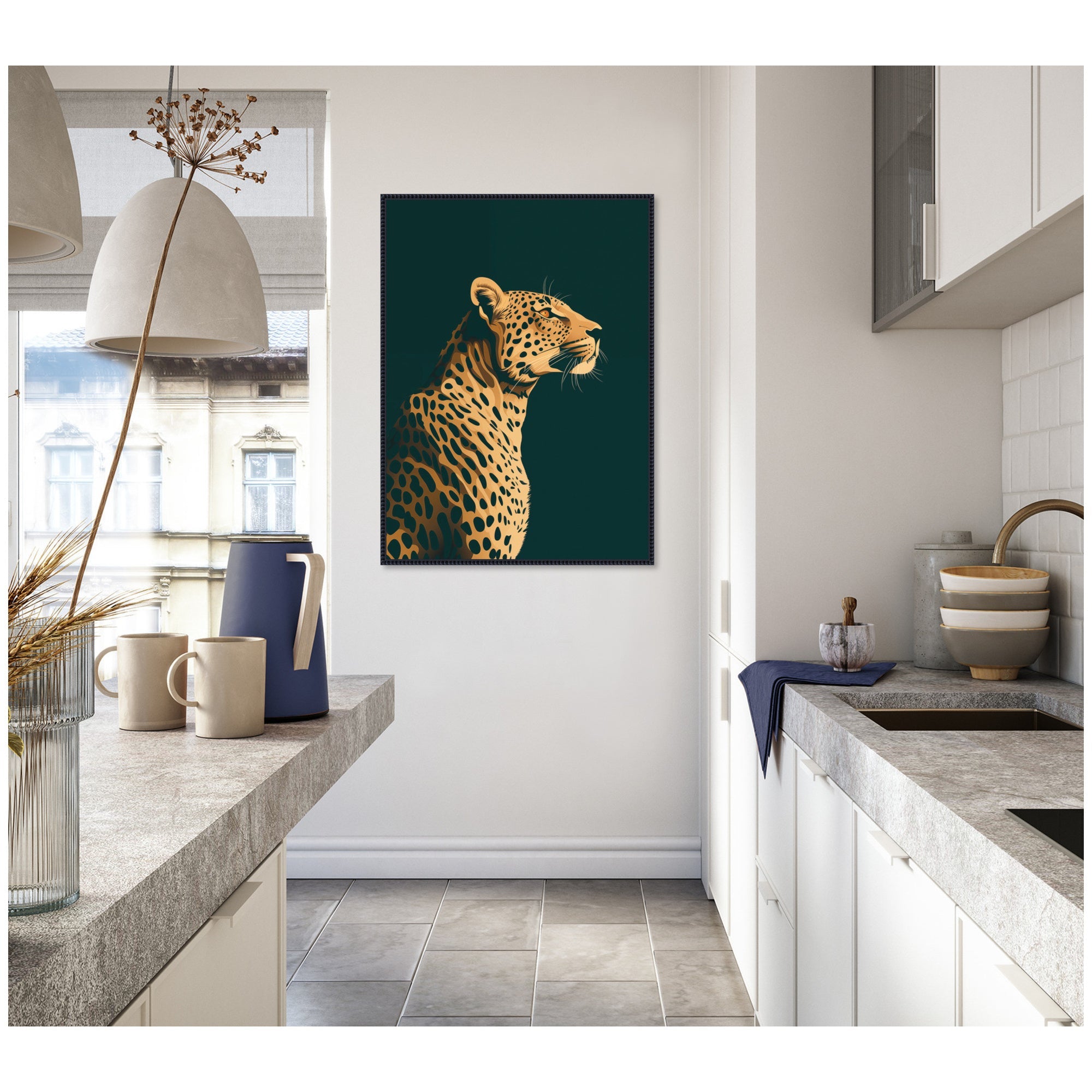Emerald Gilded Cheetah by The Creative Bunch Studio Framed Canvas Wall Art Print