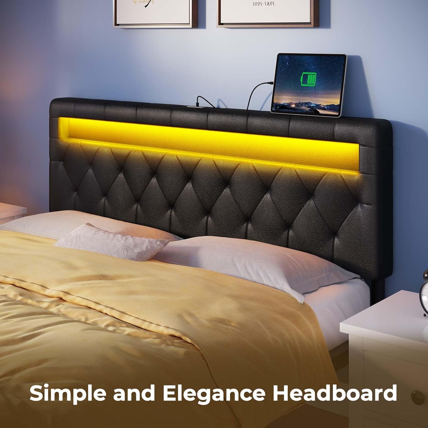 Adjustable Queen Size Headboard with 60000 LED Colors