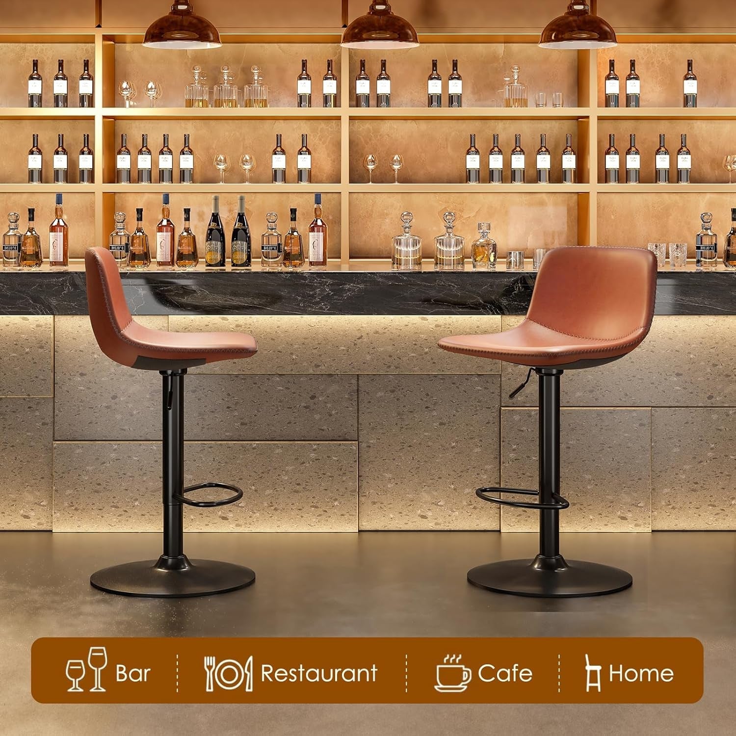 Adjustable Mid Century Swivel Bar Stool Set Of 2 For Kitchen