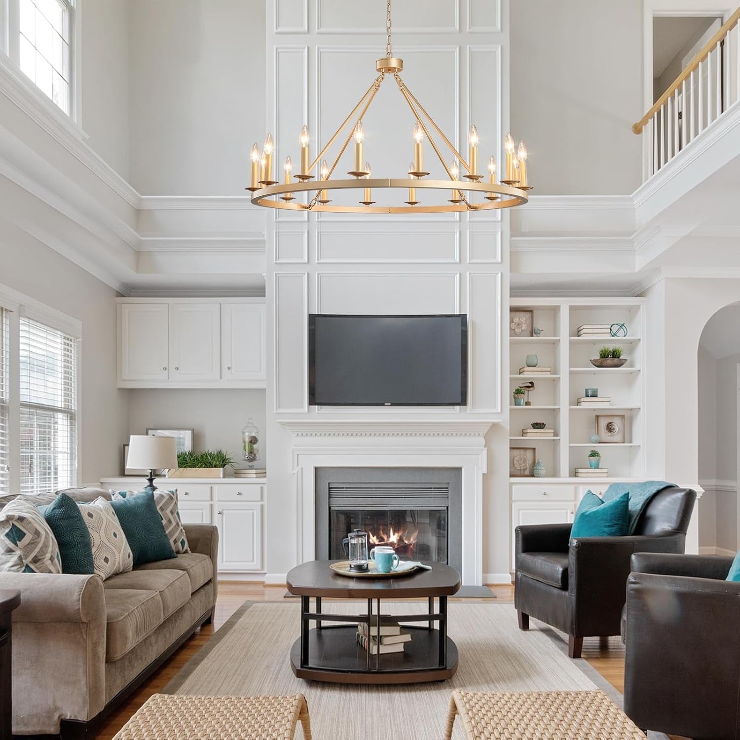 Gilded Wagon Wheel Chandelier Forty Inches Farmhouse-1