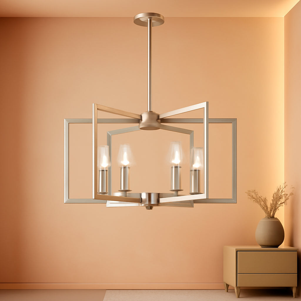 6 Light Brushed Nickel Geometric Chandelier Kitchen-0