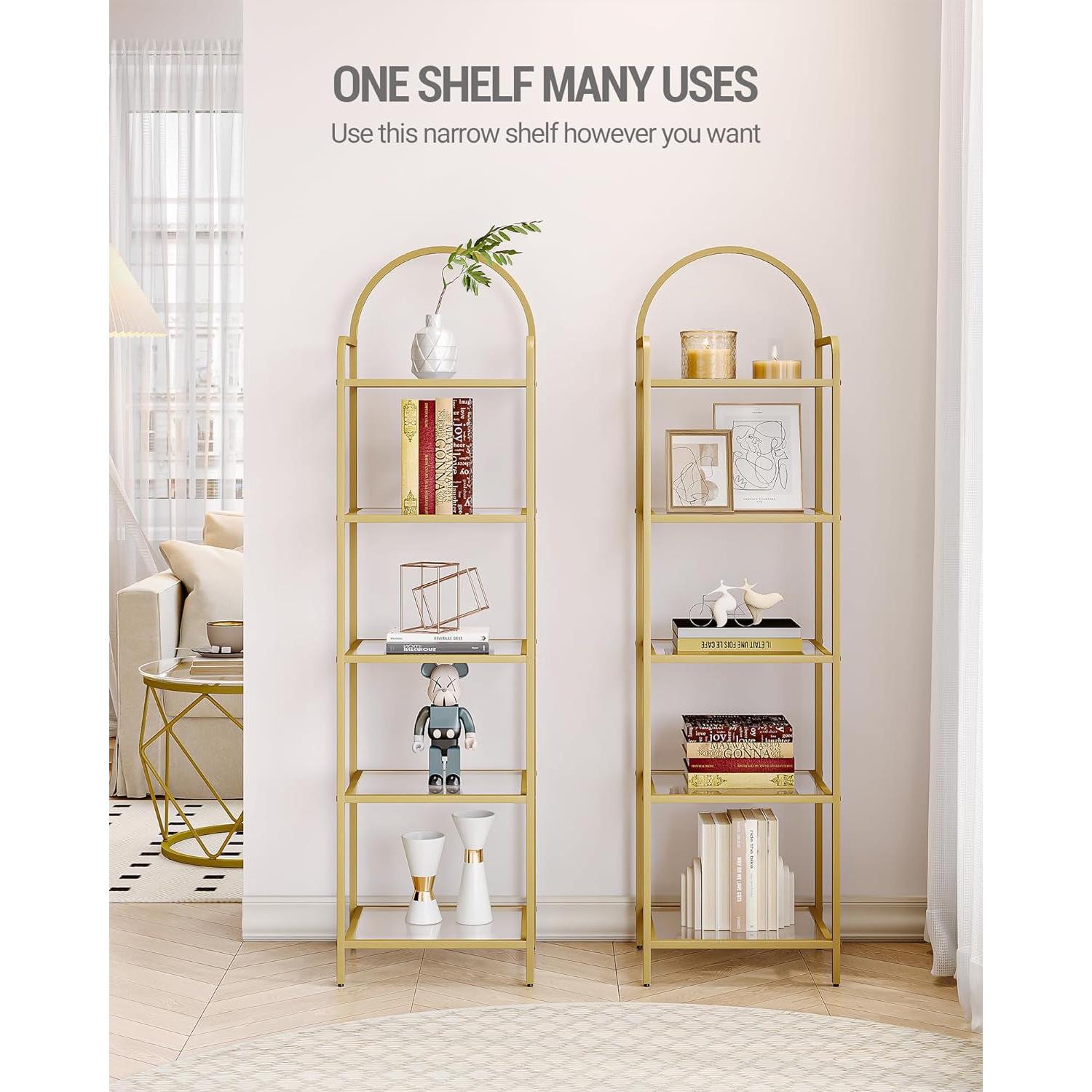 Gold Six Tier Bookcase With Tempered Glass Shelves-2