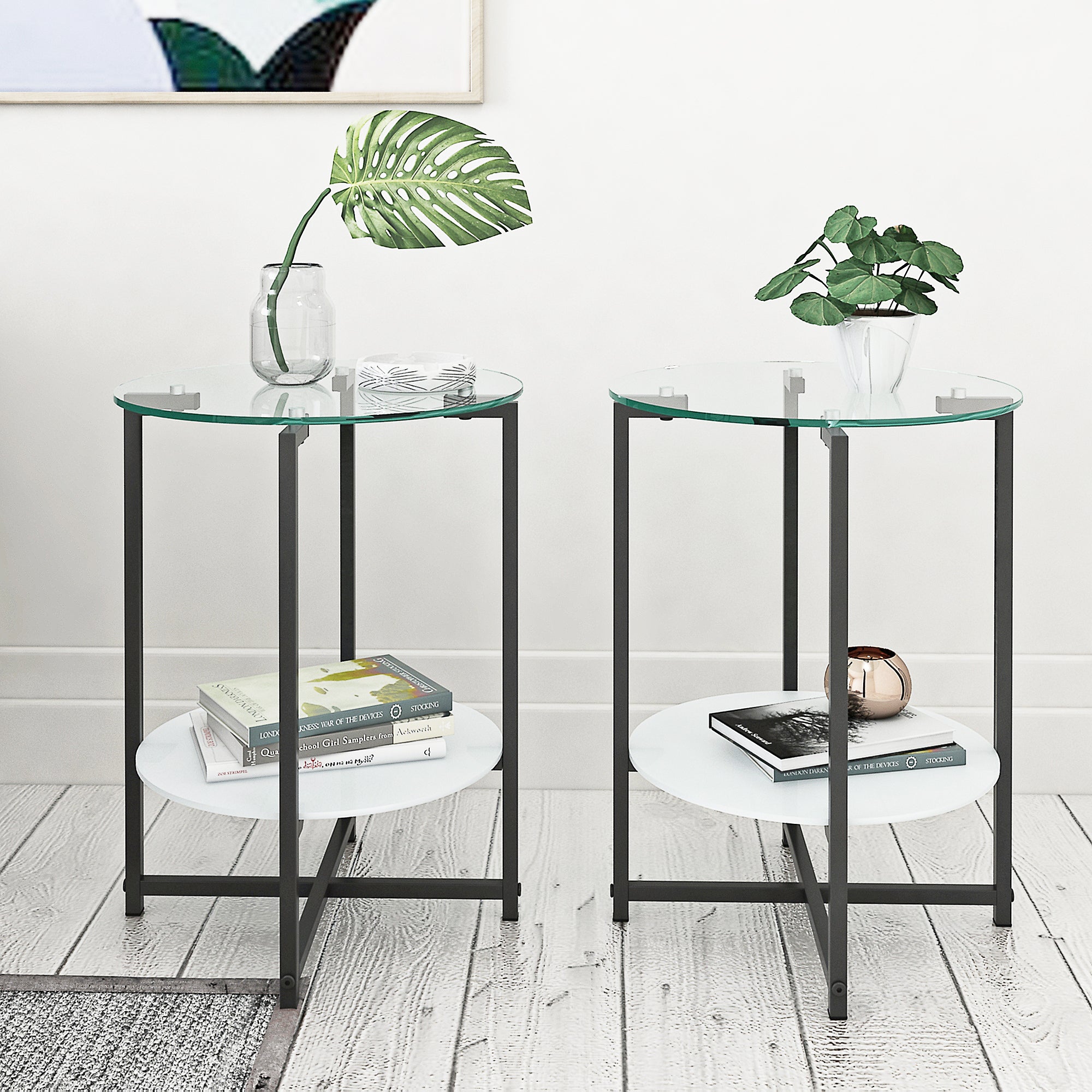 2-Piece Set Clear Tempered Glass Side Table.-3