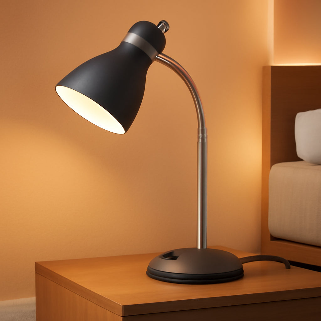 Matte Black Desk Lamp With Flexible Goose Neck Light