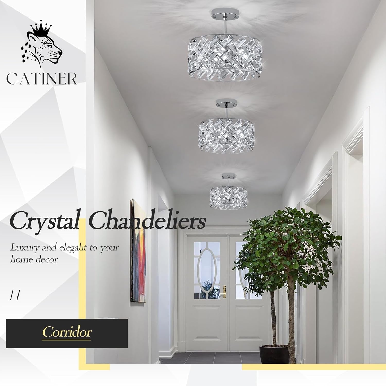 Chrome Crystal Chandelier 12 Inch Light Semi Flush-1