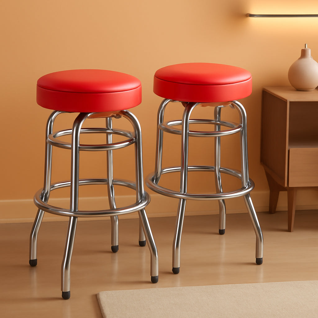 Bruno 2 Pack Chrome Barstool With Red Seat Double Ring