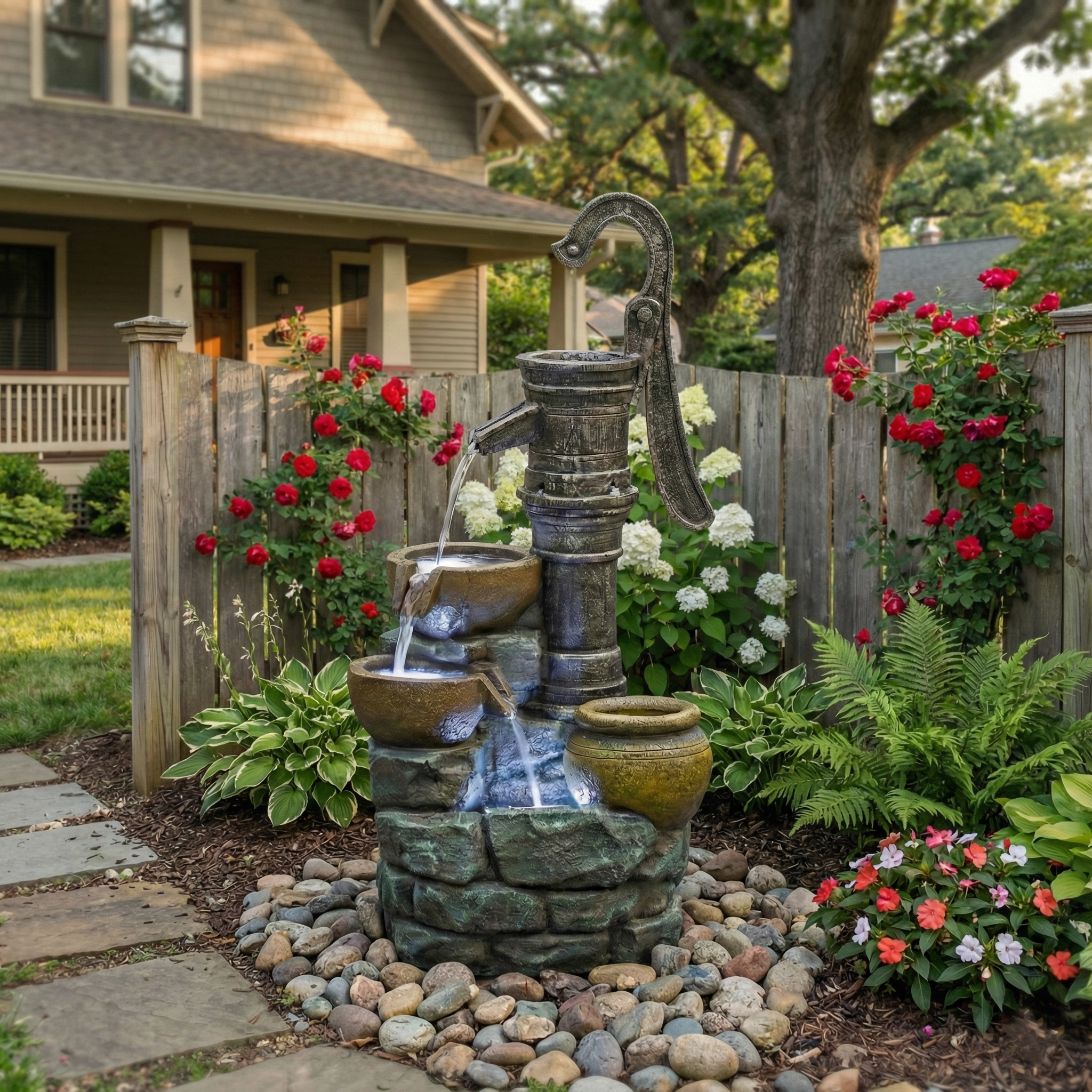 32'' H Large Outdoor Fountain with Vintage Pump