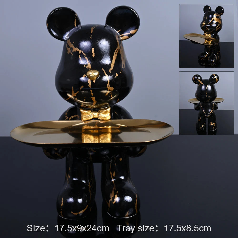 Decorative Statues Home Bear Bulter With Metal Tray Holder