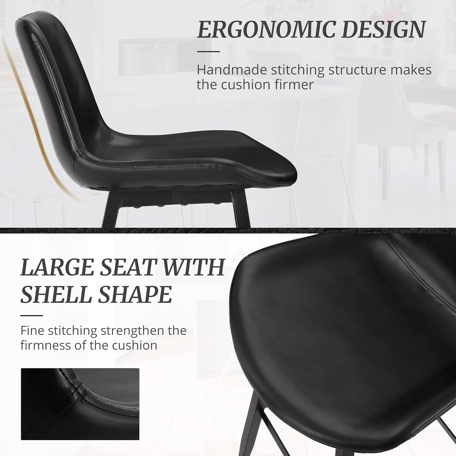 24 Inch Modern Bucket Bar Stool Set Of 3 With Back And Footrest In Faux Leather Black