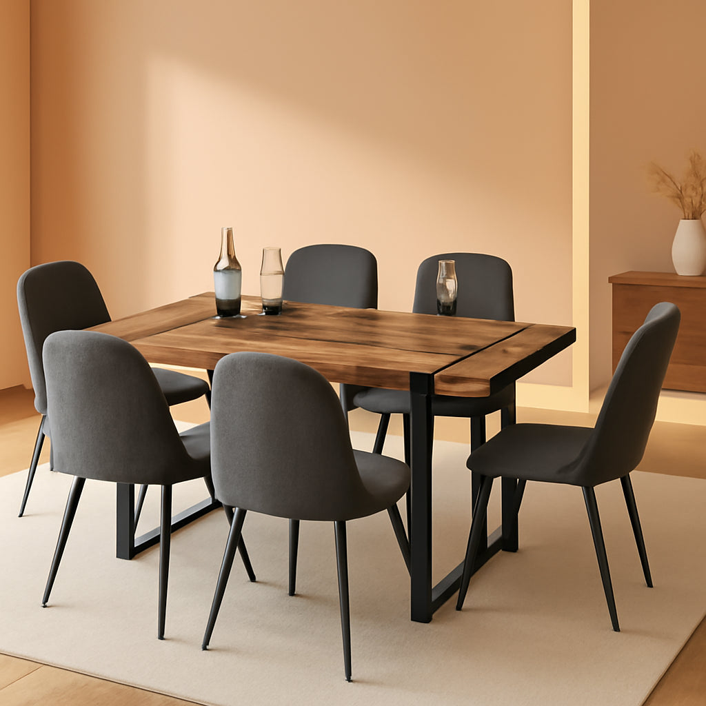 Executive Industrial Solid Walnut Dining Table Set