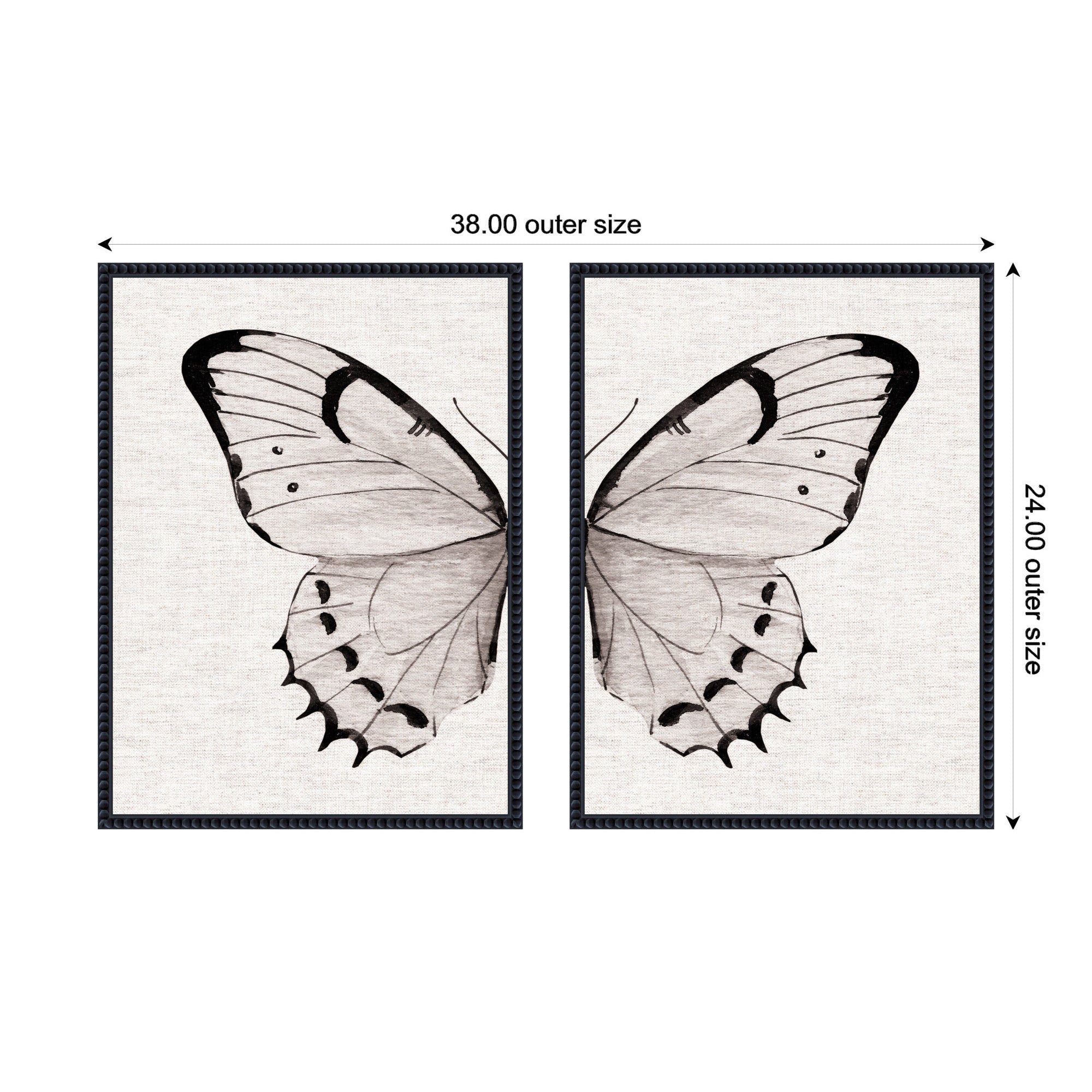Sylvie Beaded Minimal Butterfly Watercolor Neutral Linen - 2 Piece Framed Canvas Art Set by The Creative Bunch Studio