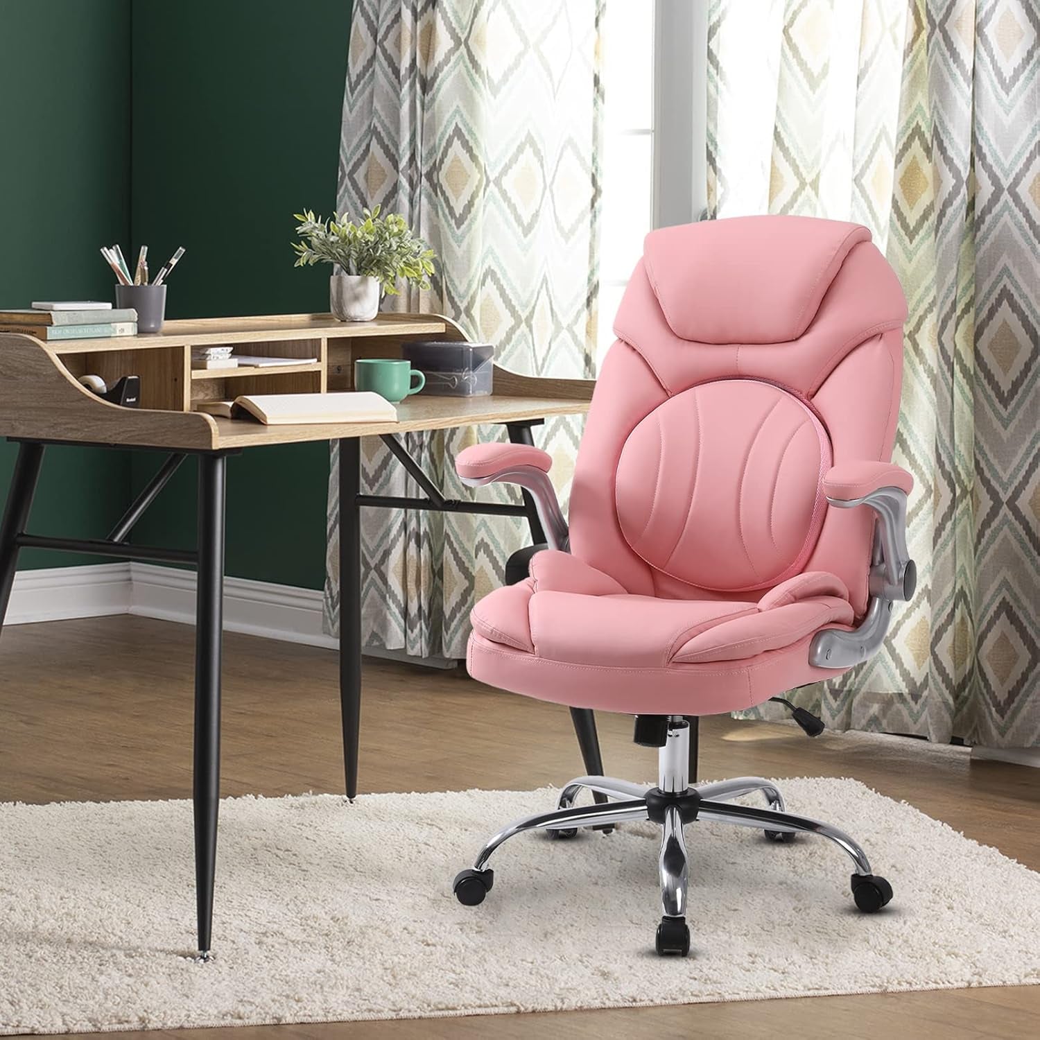 Pink Ergonomic Office Chair With Adjustable Lumbar Support