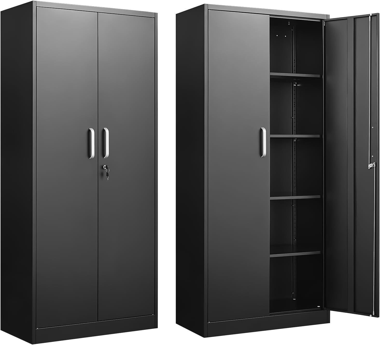 Black Metal Storage Cabinet With Locking Adjustable Shelves