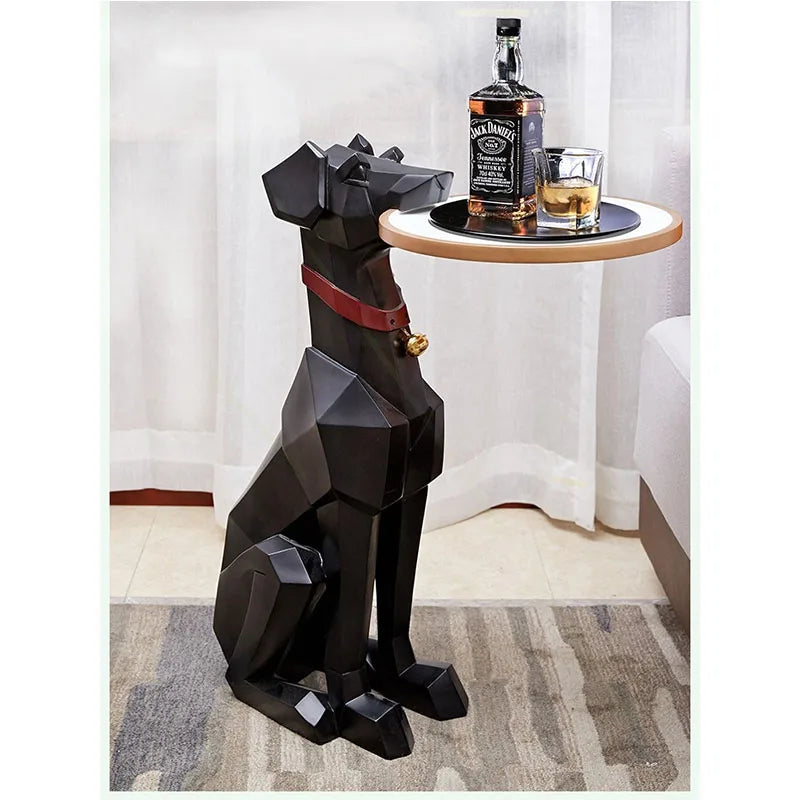 Resin Dog With Tray Statue Floor Standing Dog Tray Home Décor Sculpture