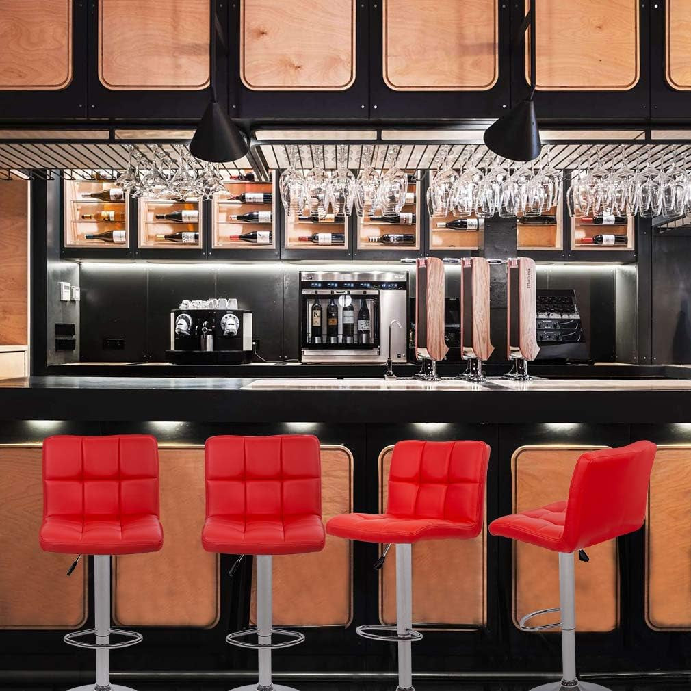 Counter Height Bar Stools Set of 2 Adjustable Swivel With Back PU Leather