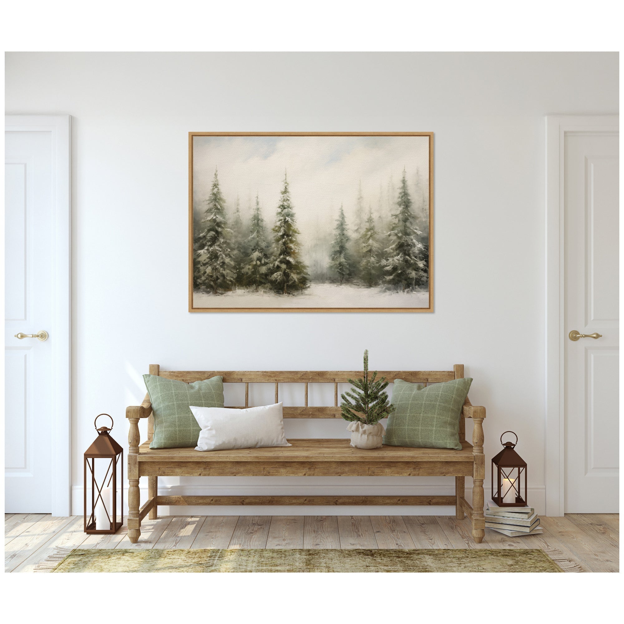 Sylvie Framed Canvas Traditional Snowy Forest Landscape by The Creative Bunch Studio