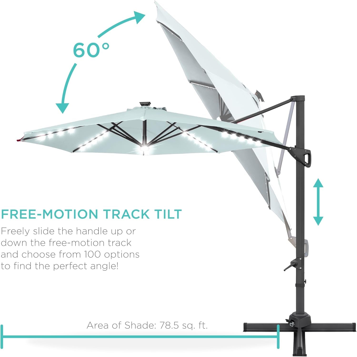 10 Foot Solar LED Cantilever Patio Umbrella With 360 Degree Rotation And Integrated Lights