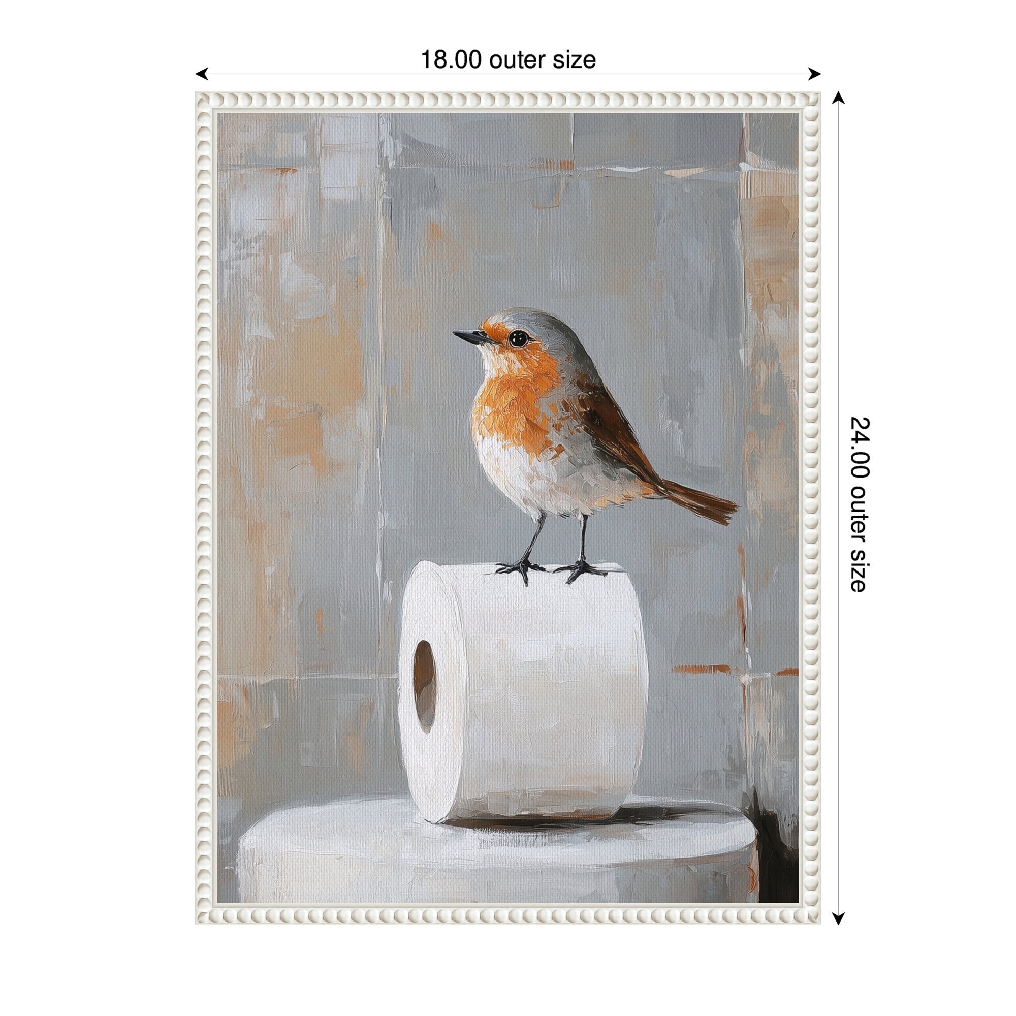 Sylvie Bird Standing on Toilet Paper Roll Toilet Bathroom Art Framed Canvas by The Creative Bunch Studio