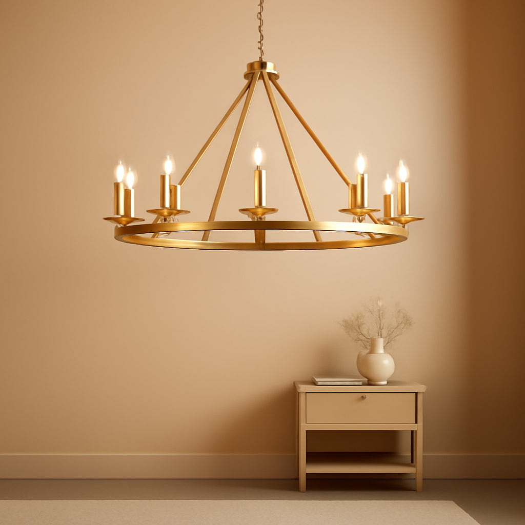 Gilded Wagon Wheel Chandelier Forty Inches Farmhouse-0