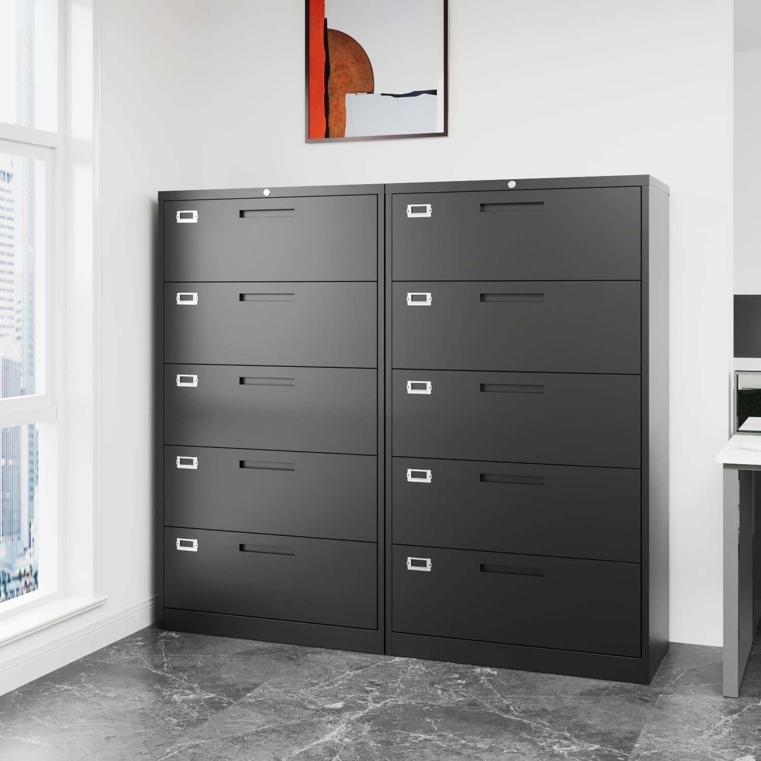 5 Drawer Lateral File Cabinet Lockable Metal Office Storage