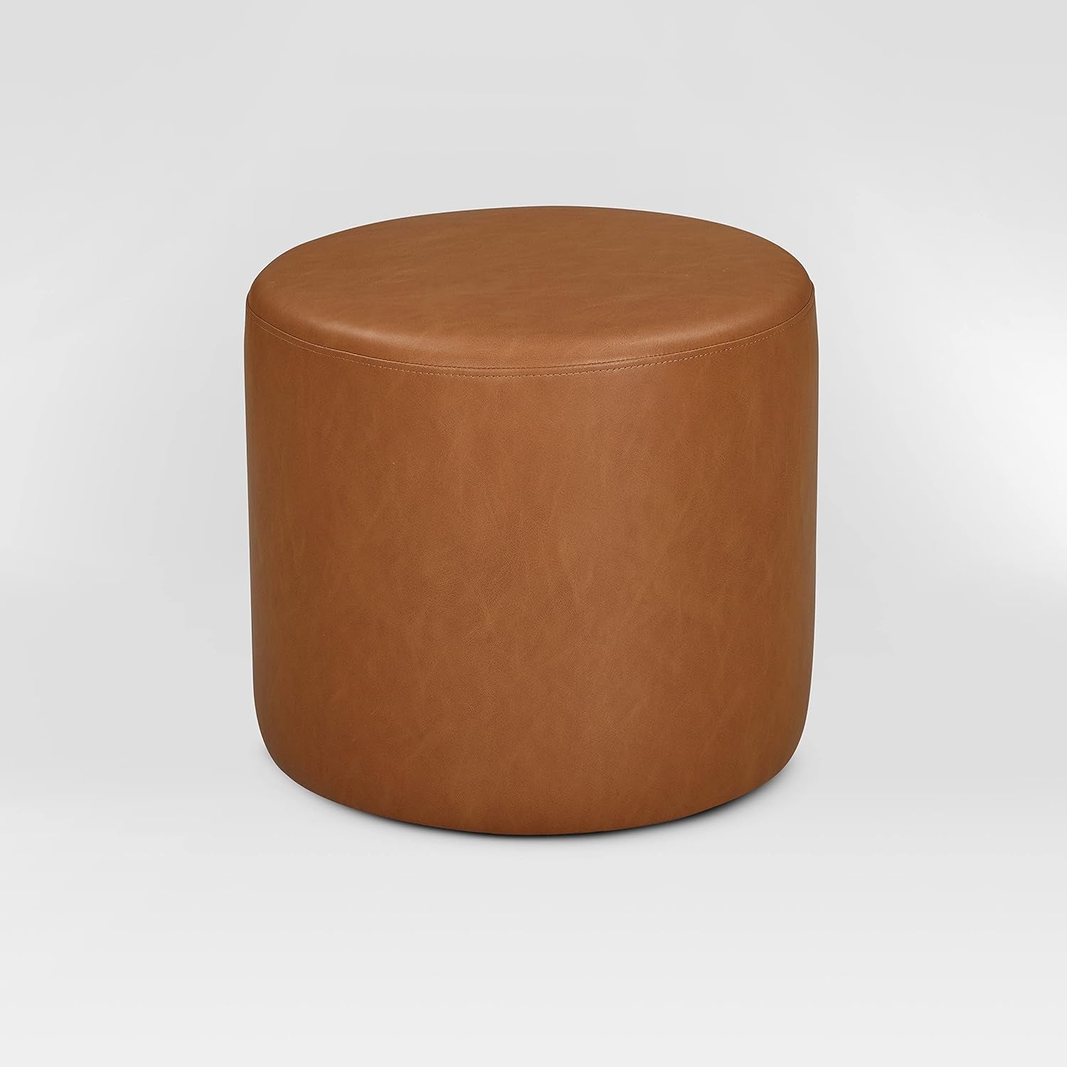 19-Inch Round Caramel Faux Leather Ottoman Footrest