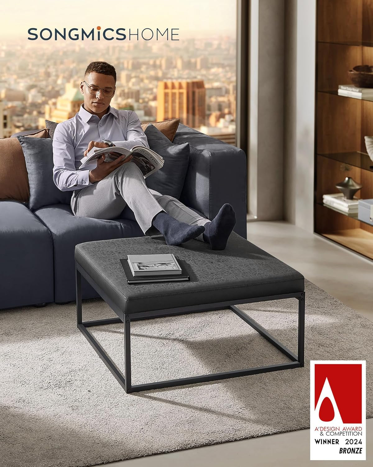 Ink Black Modular Ottoman Coffee Table Reversible Top