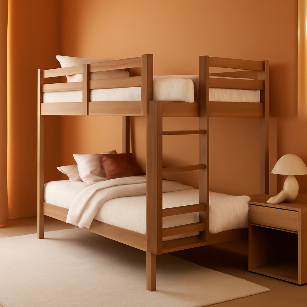 Engineered Wood Twin Over Twin Bunk Bed With Ladder Oak Finish