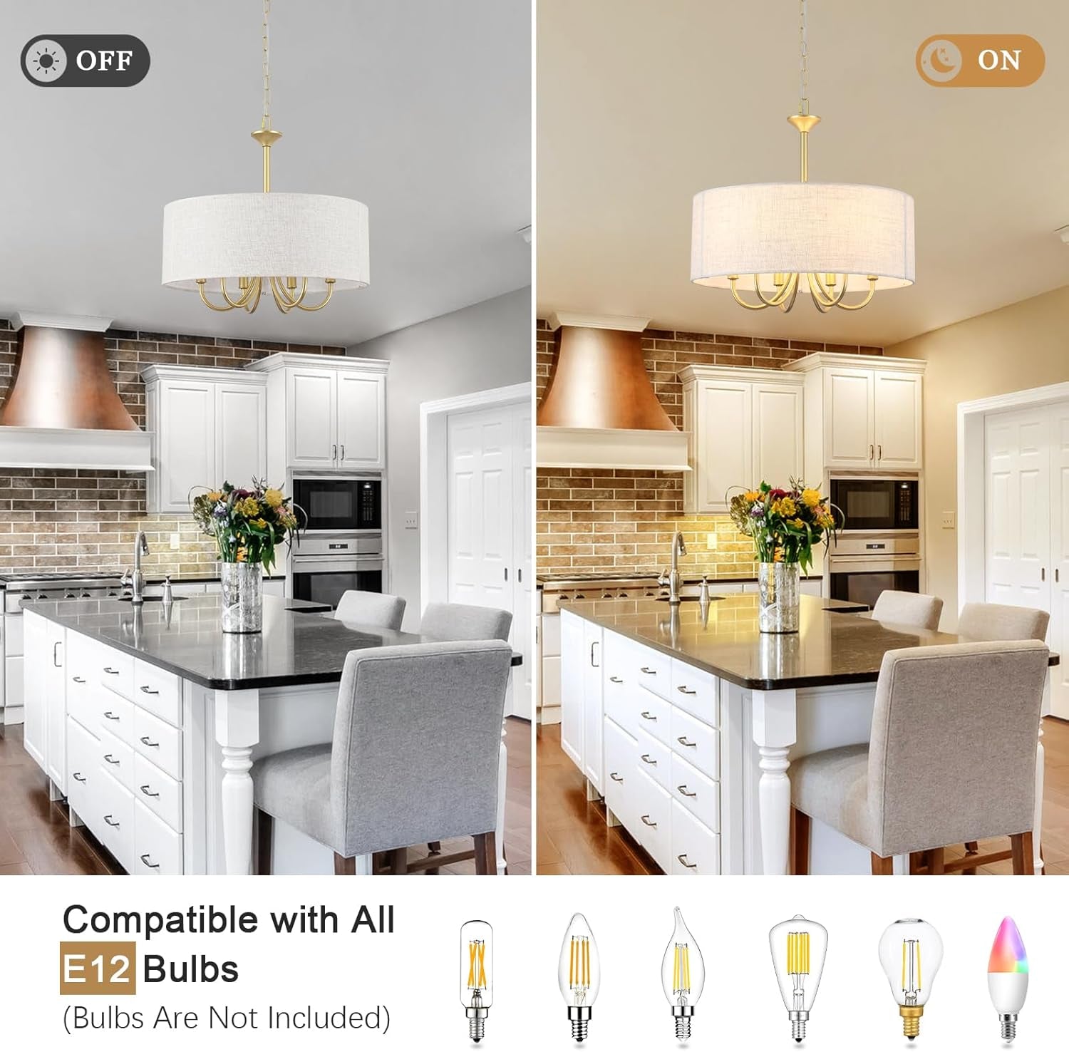 Gold Drum Chandelier 6 Light Metropolitan Farmhouse-3